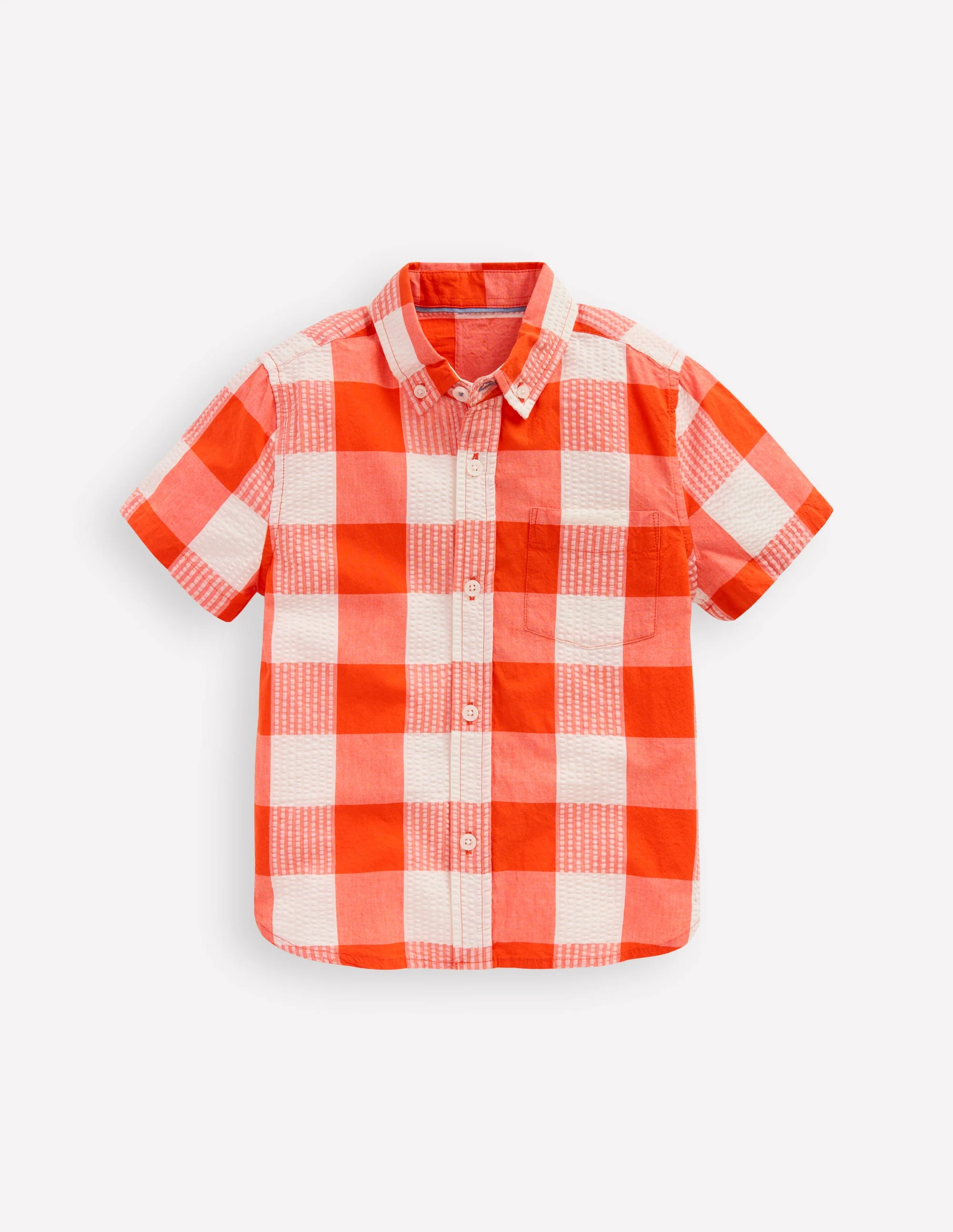 Cotton Gingham Shirt-Orange Seersucker