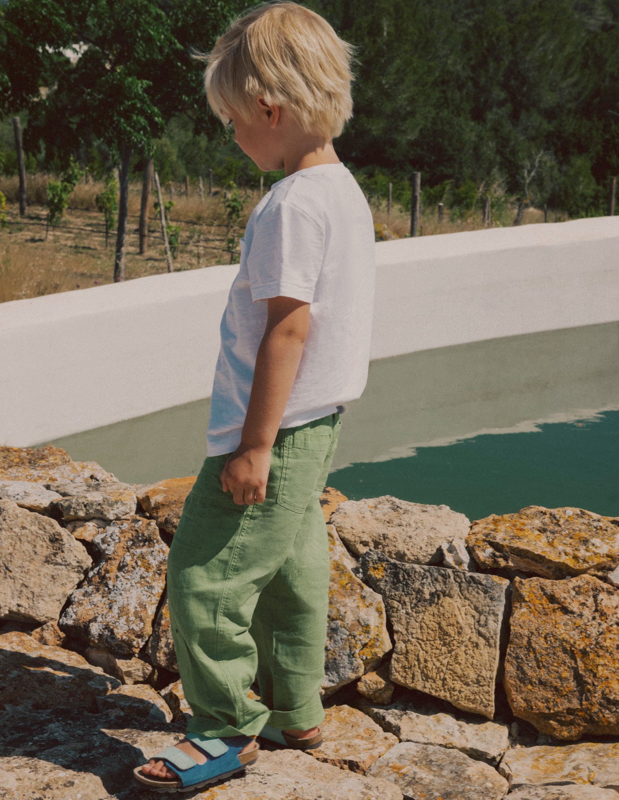 Cotton Linen Pull-On Pants-Newt Green - Image 4