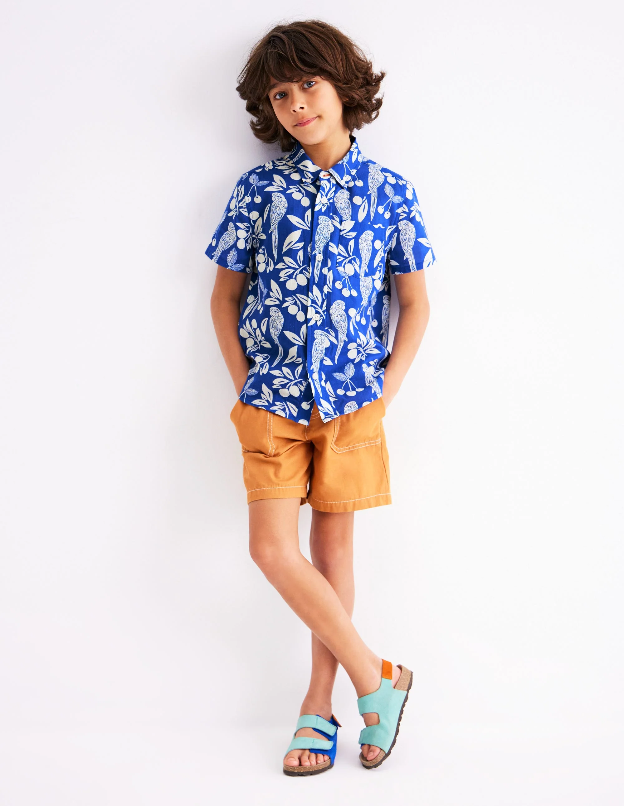 Cotton Linen Shirt-Blue Parrot Palm - Image 2