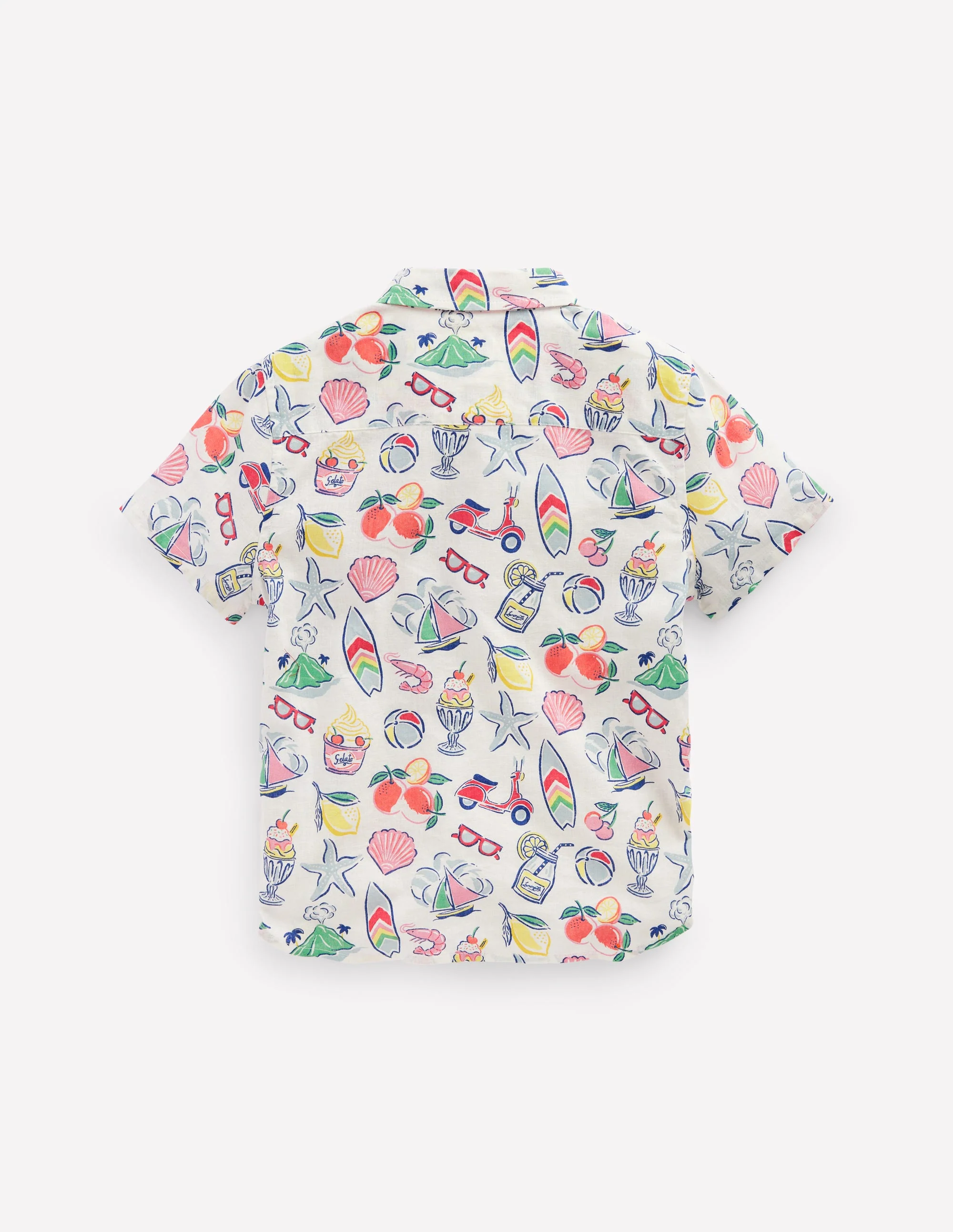 Cotton Linen Shirt-Ivory Holiday Print - Image 2