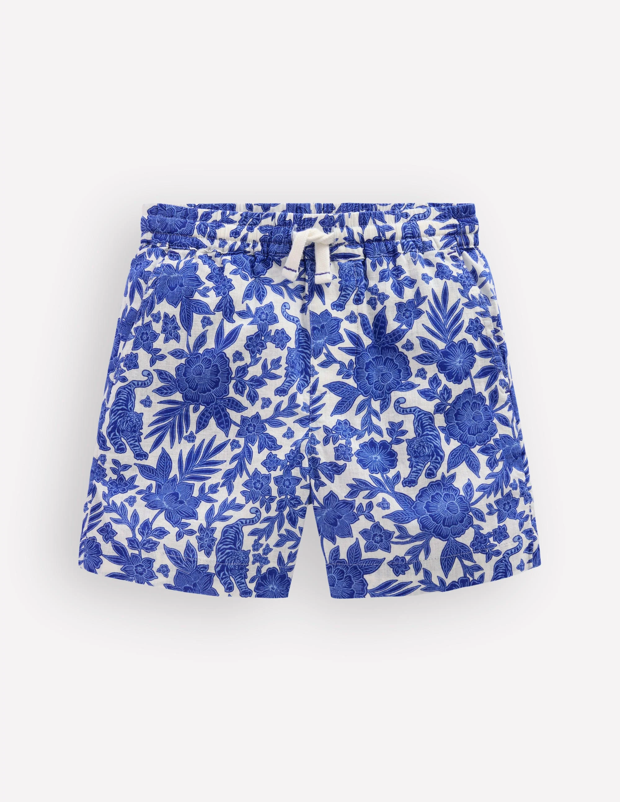 Cotton Linen Shorts-Jungle Woodblock