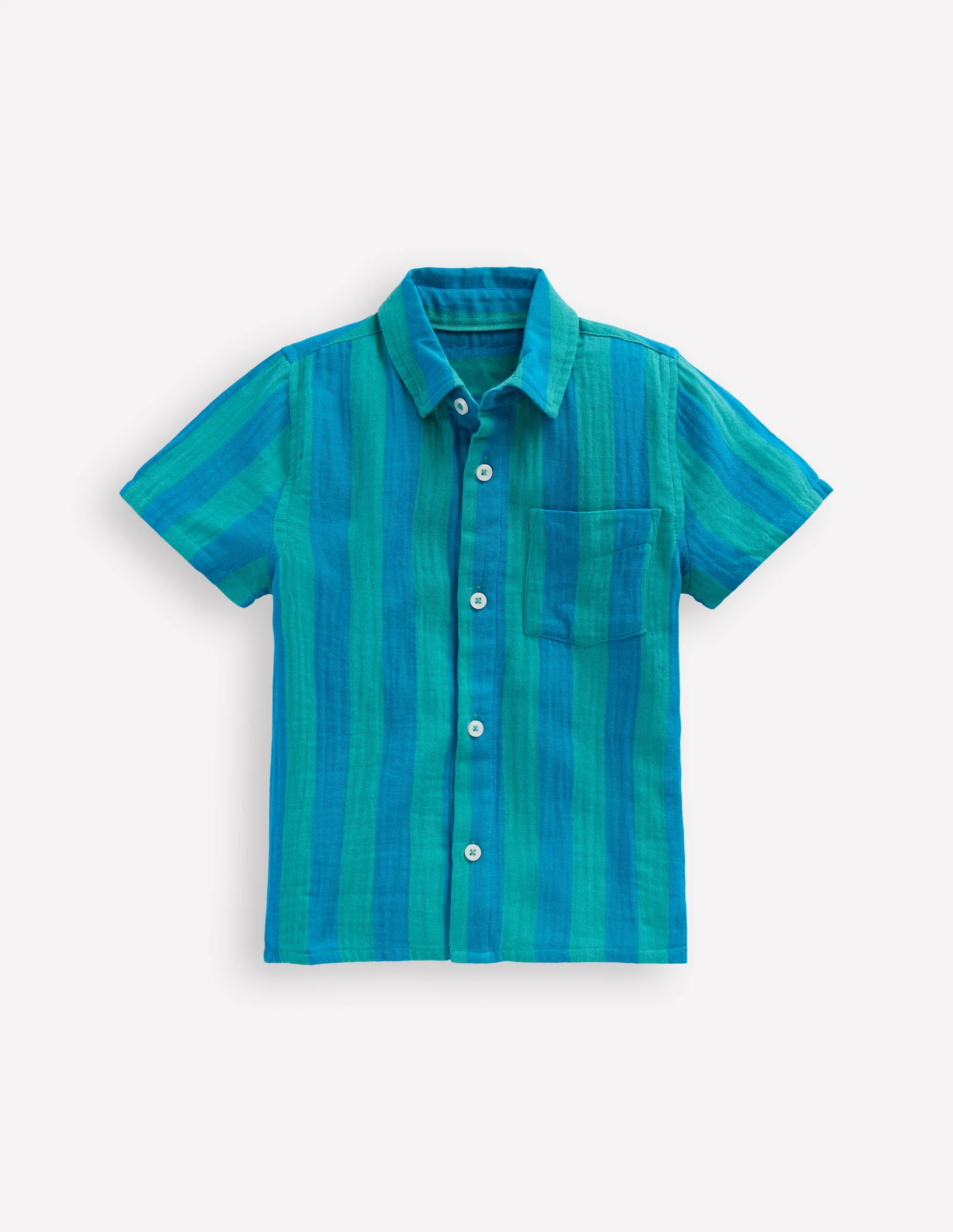 Double Cloth Shirt-Green and Blue Stripe - Image 2