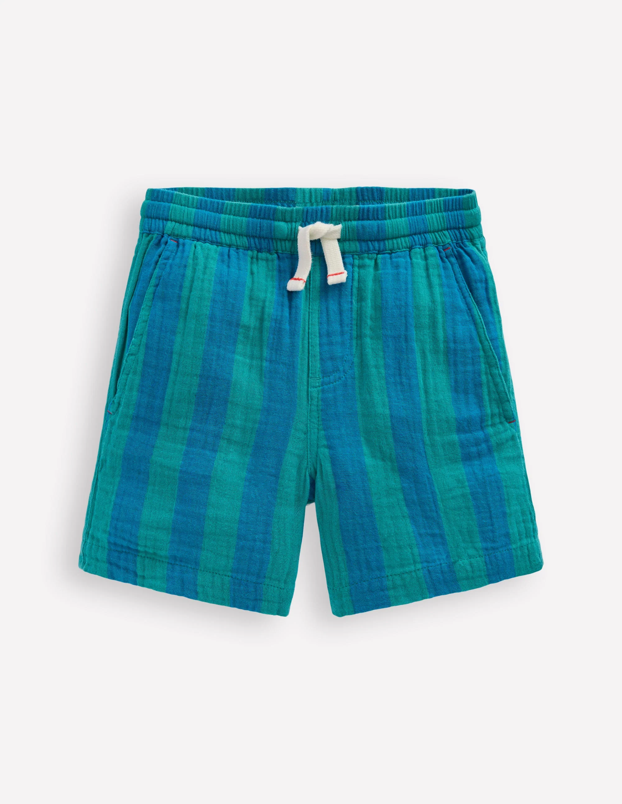 Double Cloth Shorts-Green and Blue Stripe