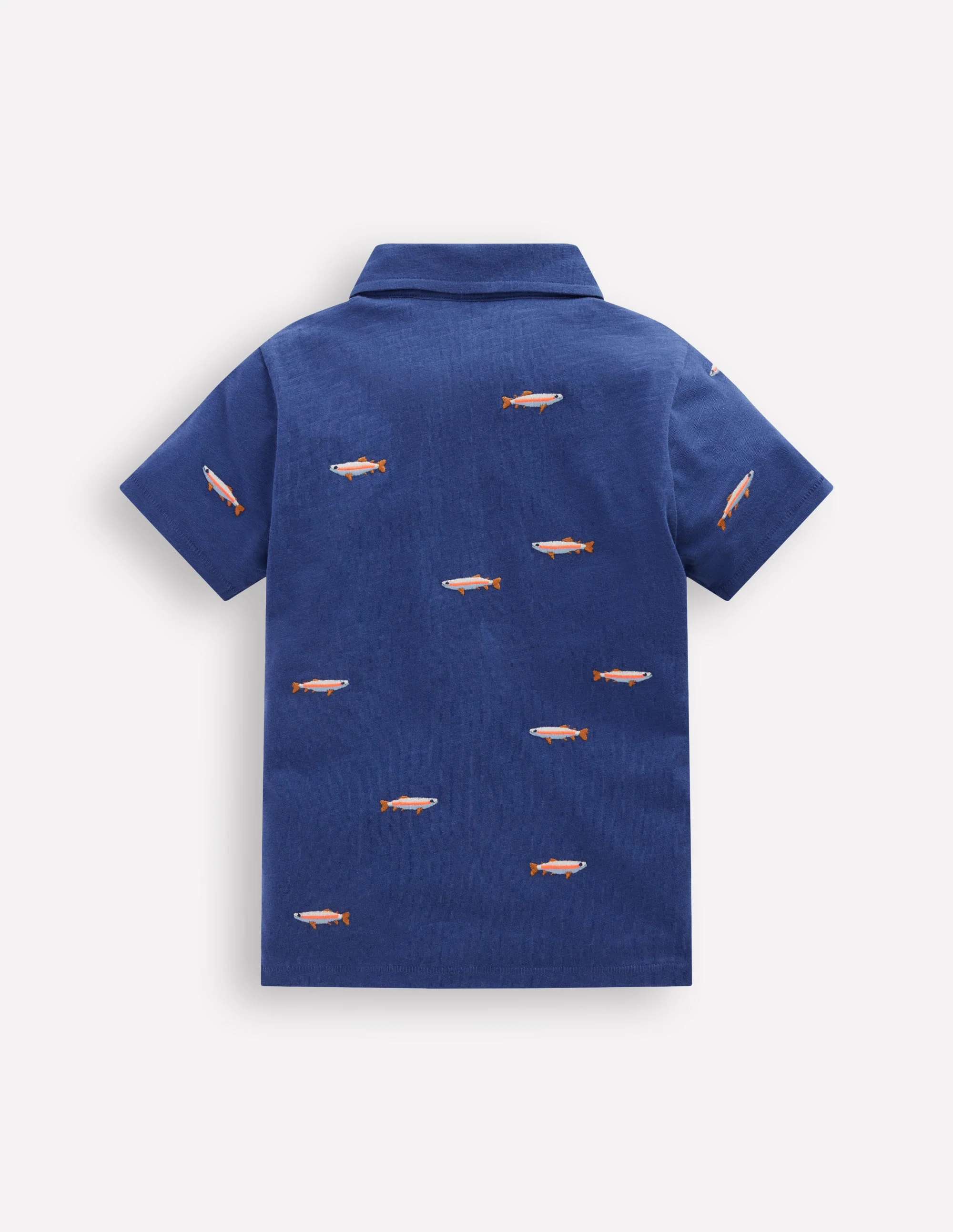 Embroidered Slub Polo Shirt-Blue Fishing - Image 2