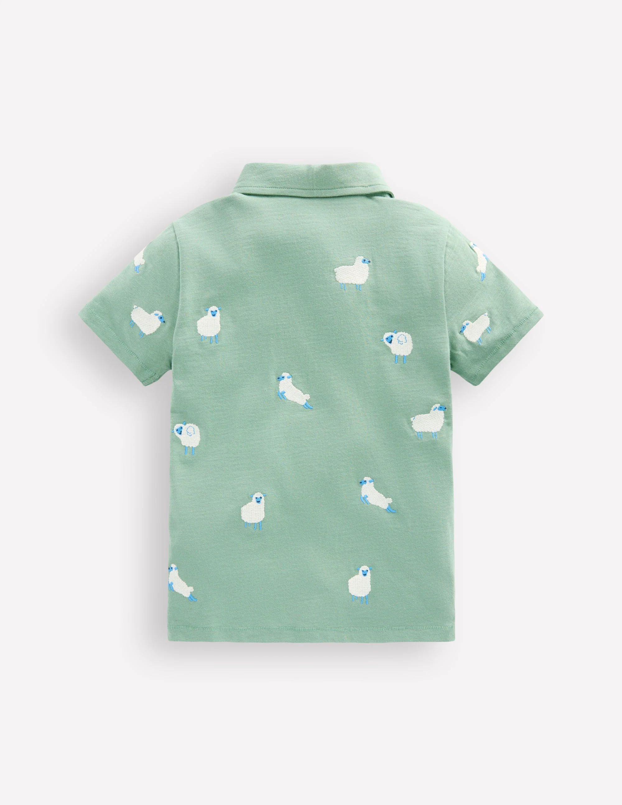 Embroidered Slub Polo Shirt-Green Sheep - Image 2