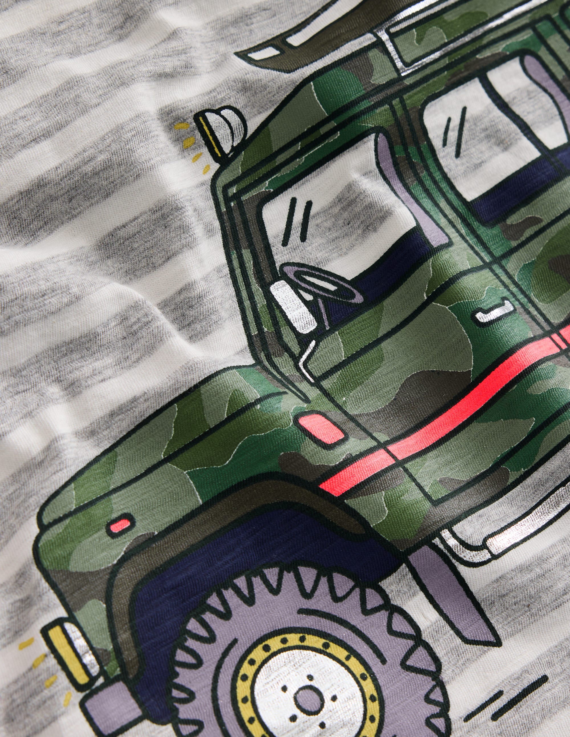 Foil Printed T-shirt-Grey Marl/ Ivory Stripe Jeep - Image 3