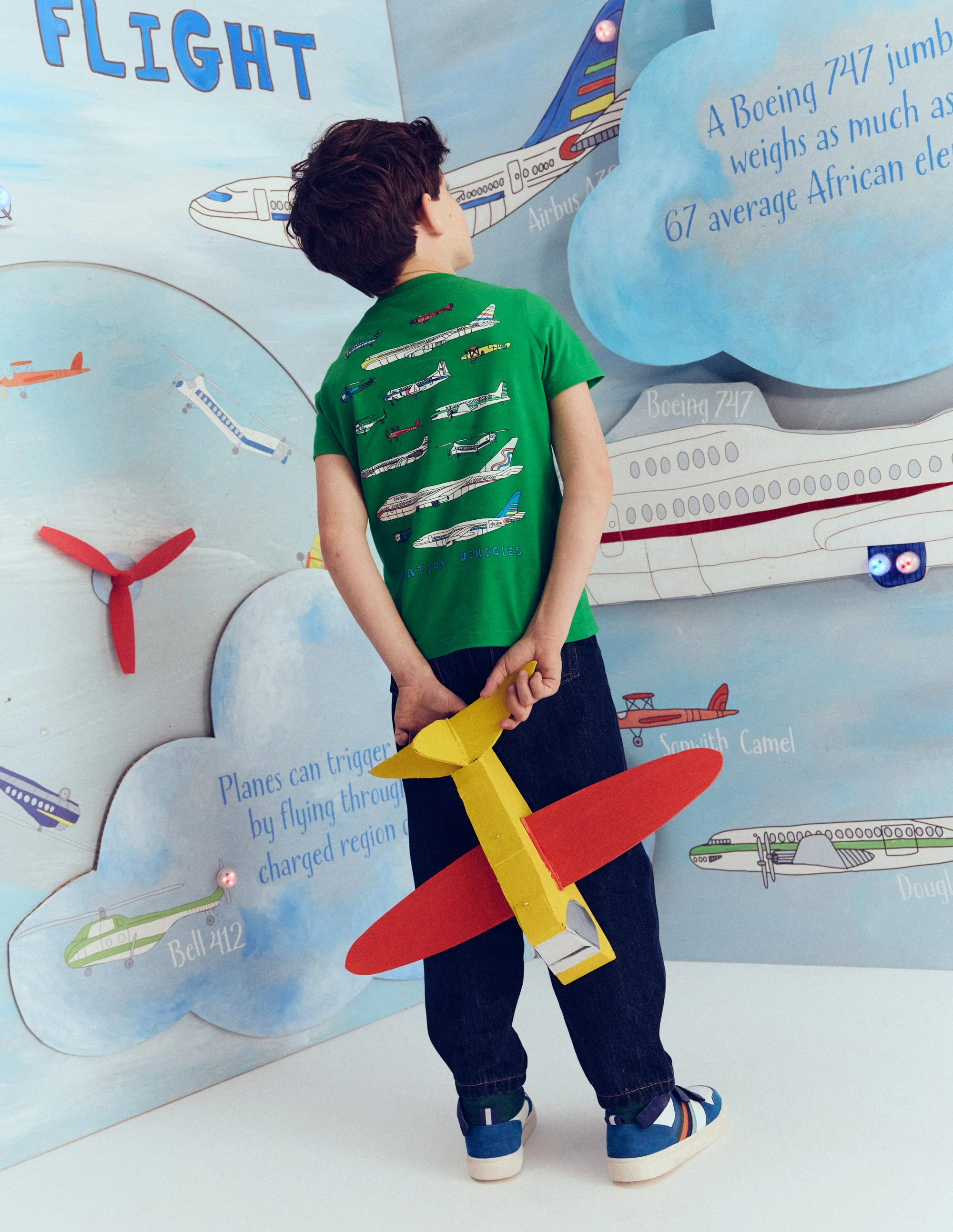 Front & Back Graphic T-shirt-Bright Green Aviation Vehicles - Image 4