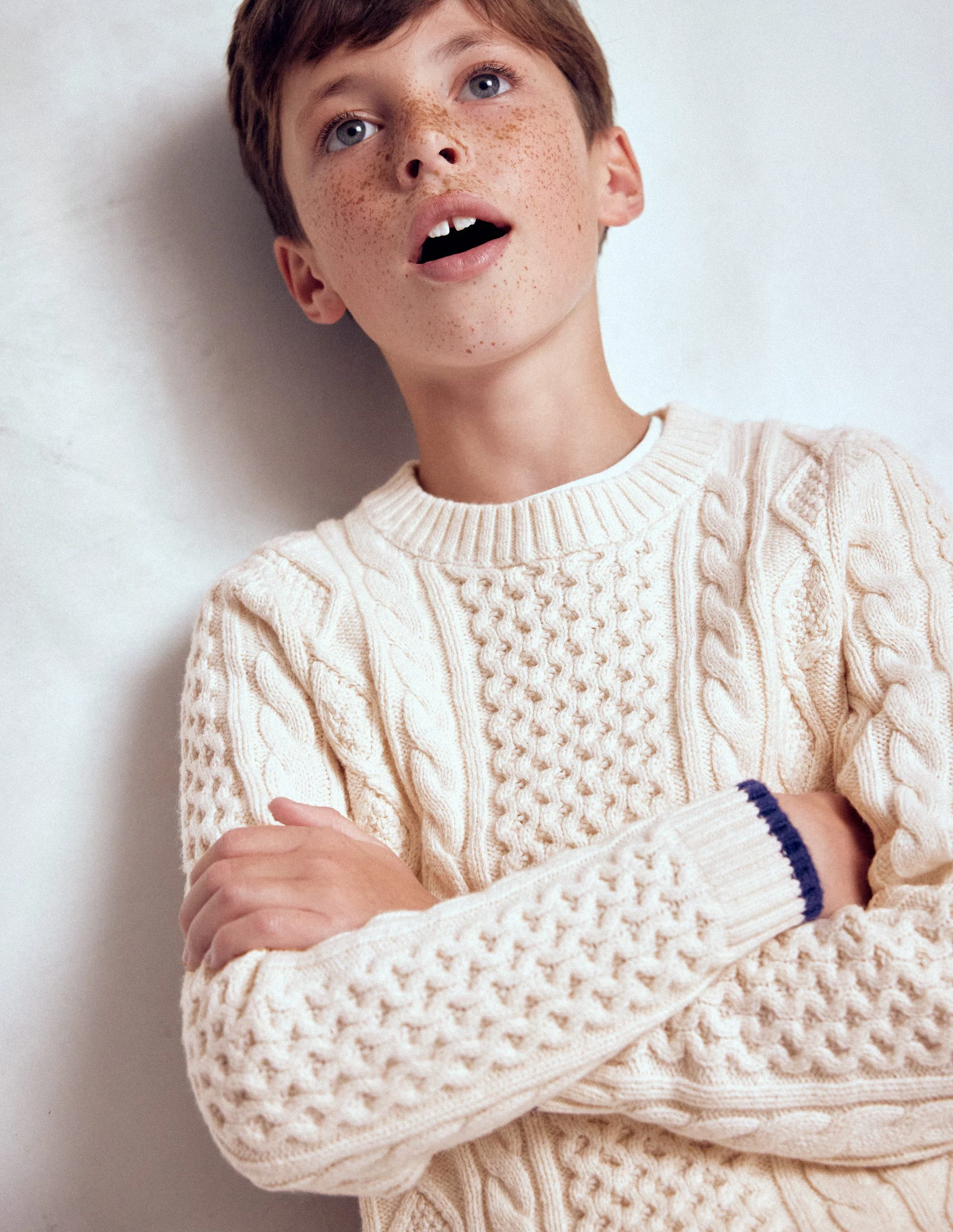 Heritage Cable Sweater-Ecru Marl
