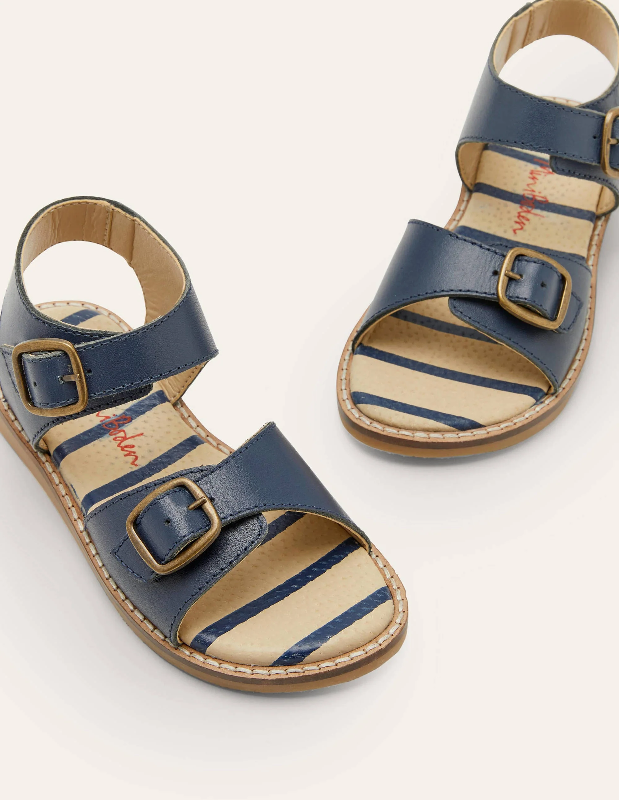 Leather Buckle Sandals-Navy Blue