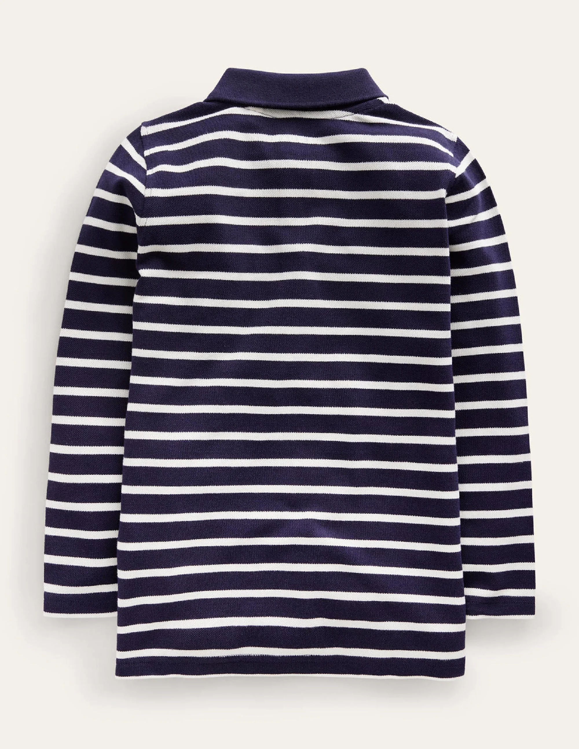 Long Sleeve Pique Polo-Navy/Ivory - Image 2
