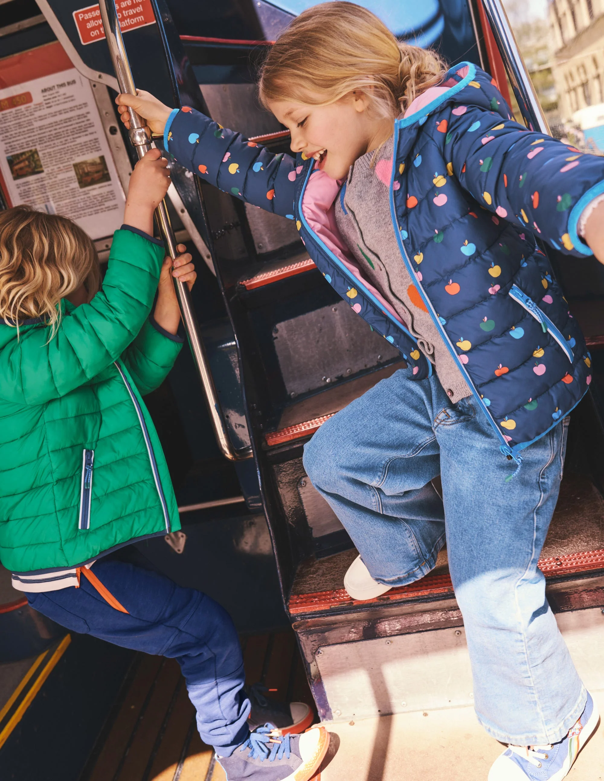 Pack-away Padded Jacket-College Navy Rainbow Apples - Image 6