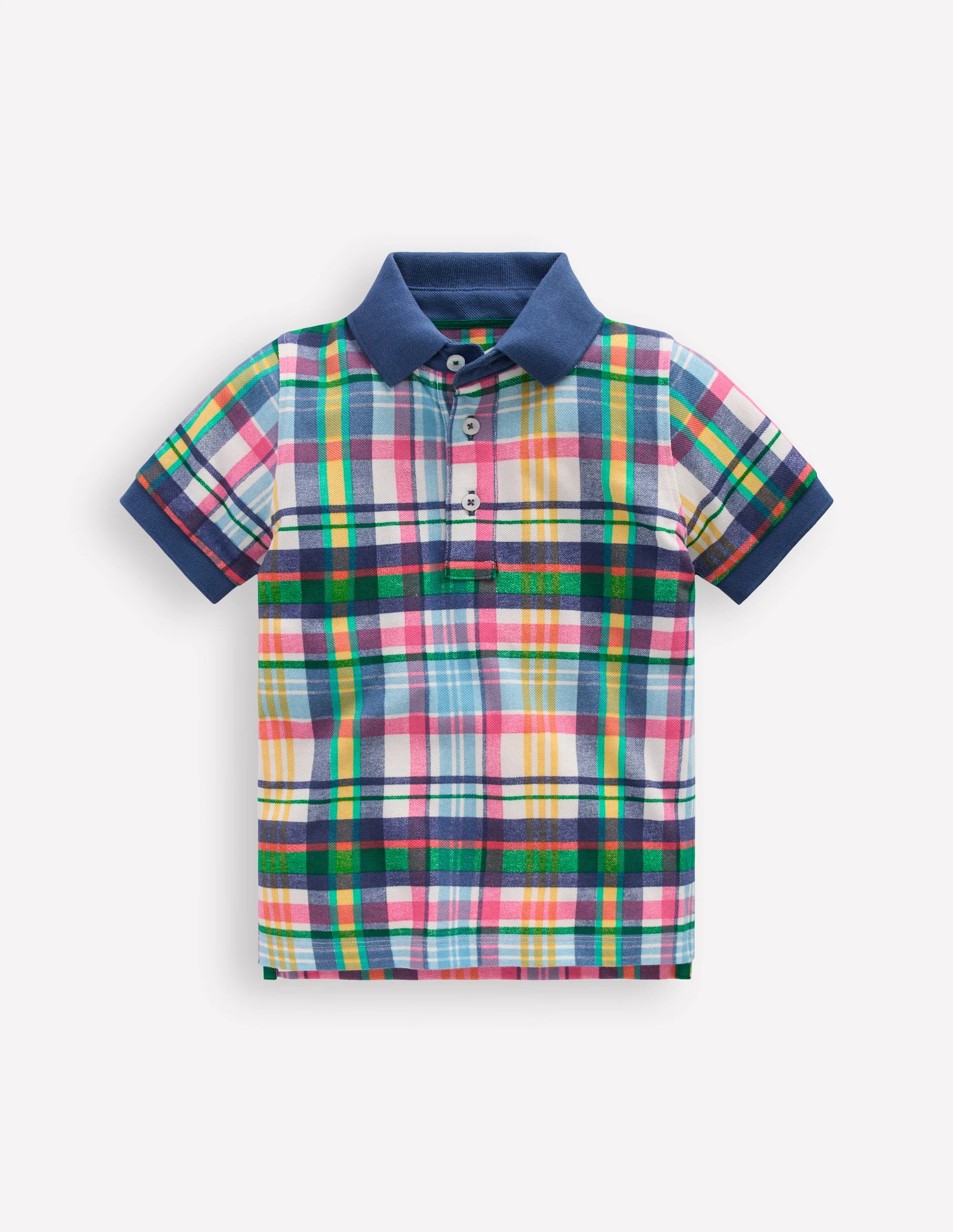 Piqué Polo Shirt-Ivory, Pink & Green Madras