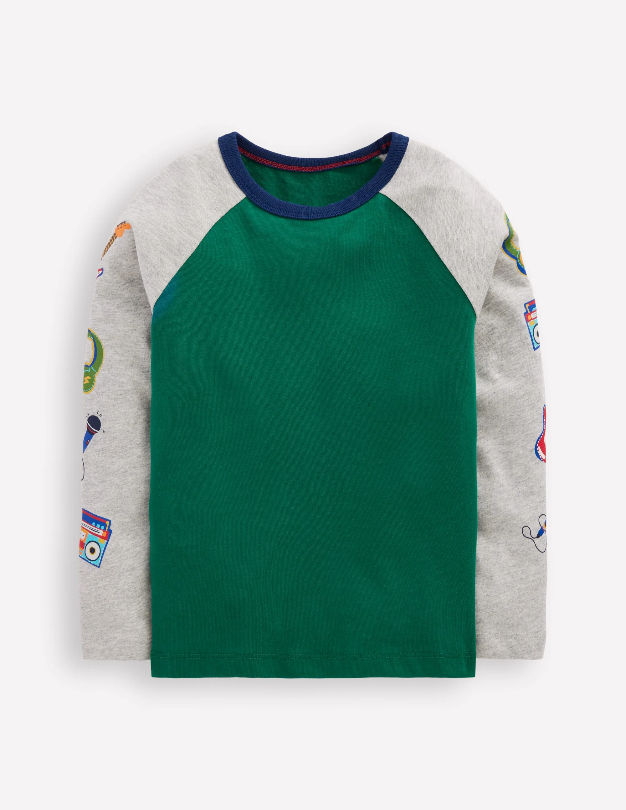 Printed Sleeve Raglan T-shirt-Green Weekend Print