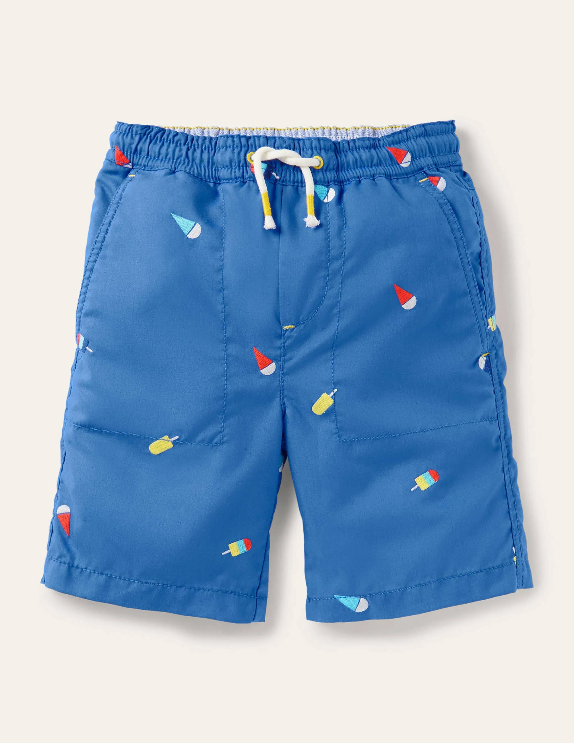 Pull-on Drawstring Shorts-Elizabethan Blue Ice Creams