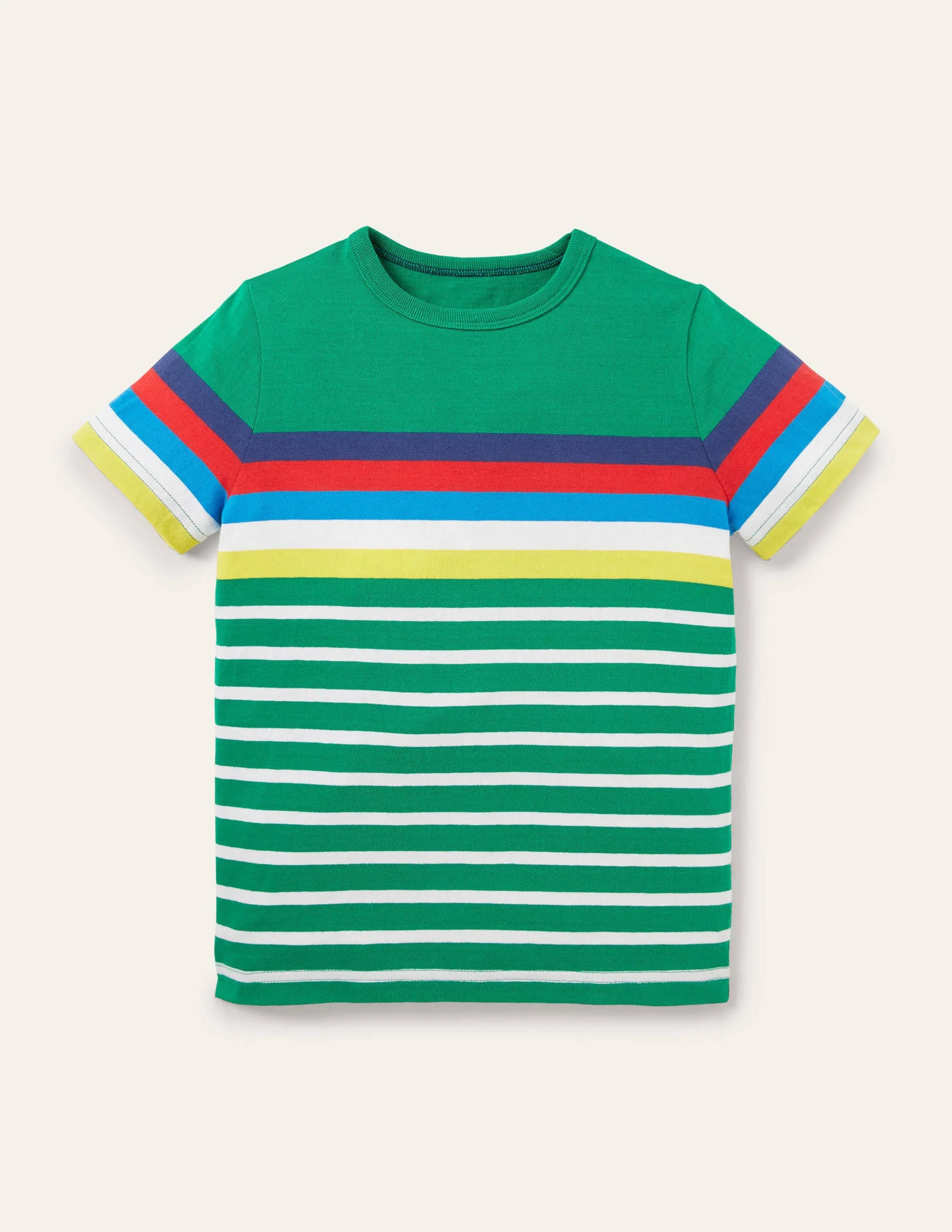 Rainbow Breton T-shirt-Highland Green Rainbow