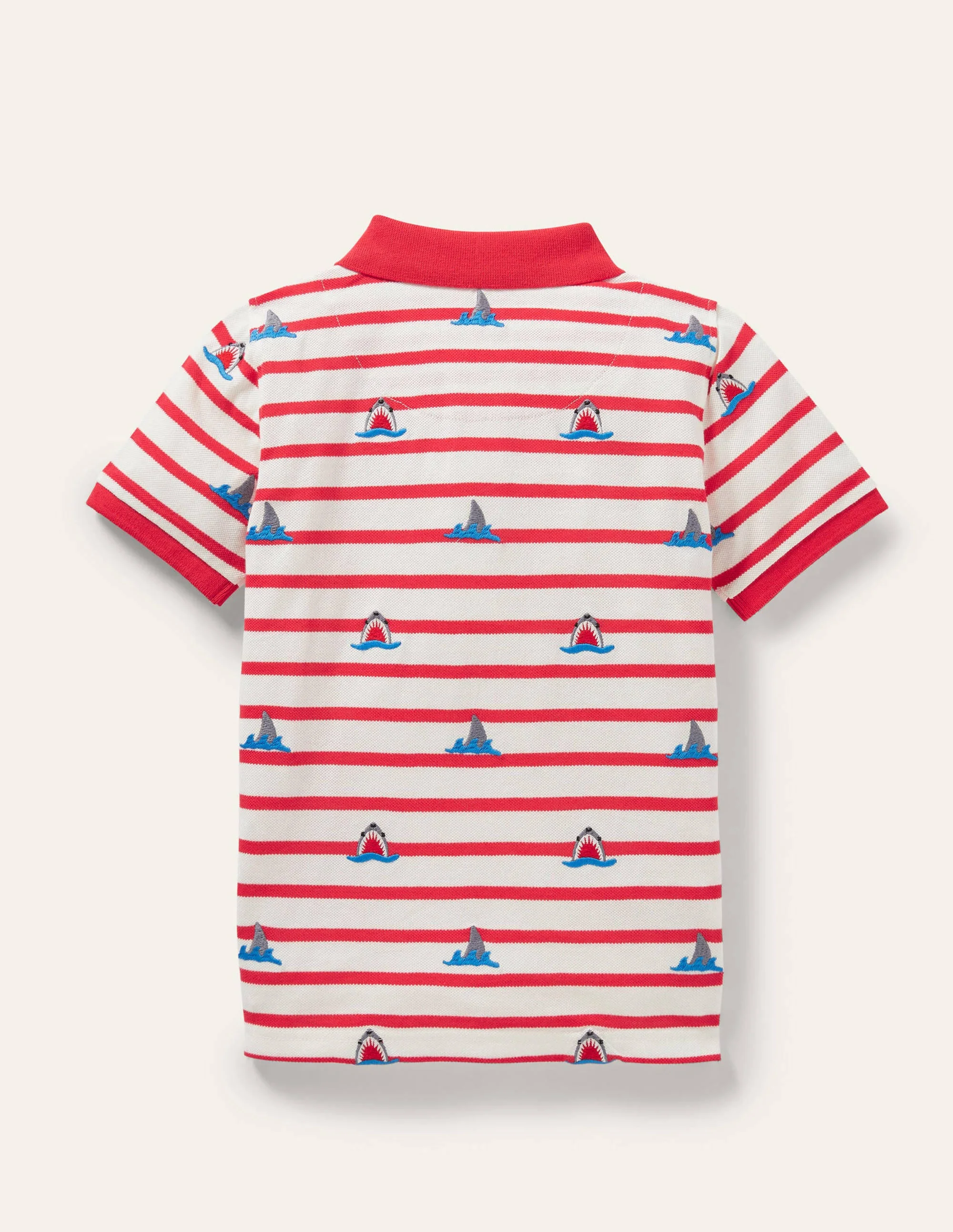 Red Shark Embroidered Polo Shirt-Strawberry Red/Ivory Sharks - Image 2