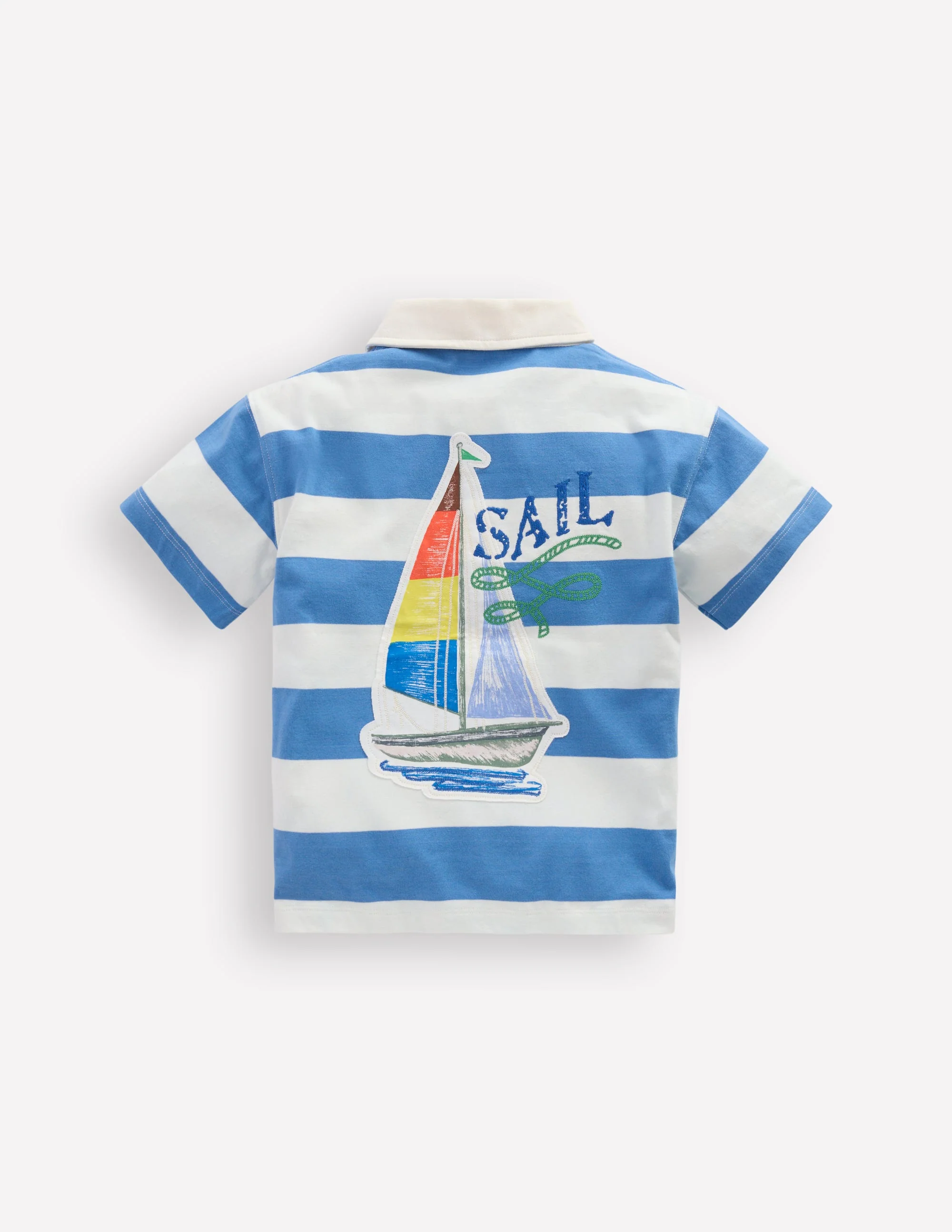 Relaxed Appliqué Polo Shirt-Forget Me Not Sail boats - Image 2