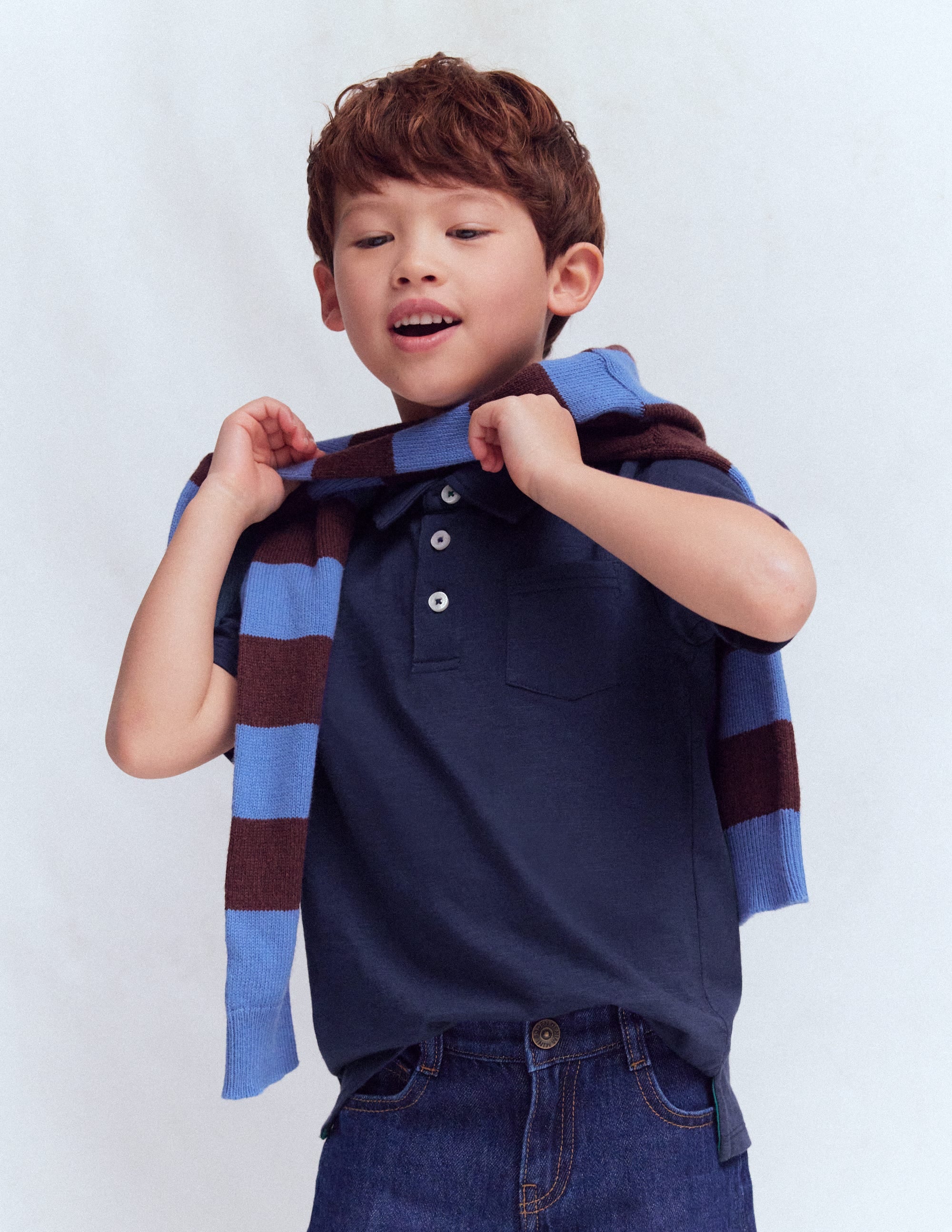 Slub Polo Shirt-Blue Marl