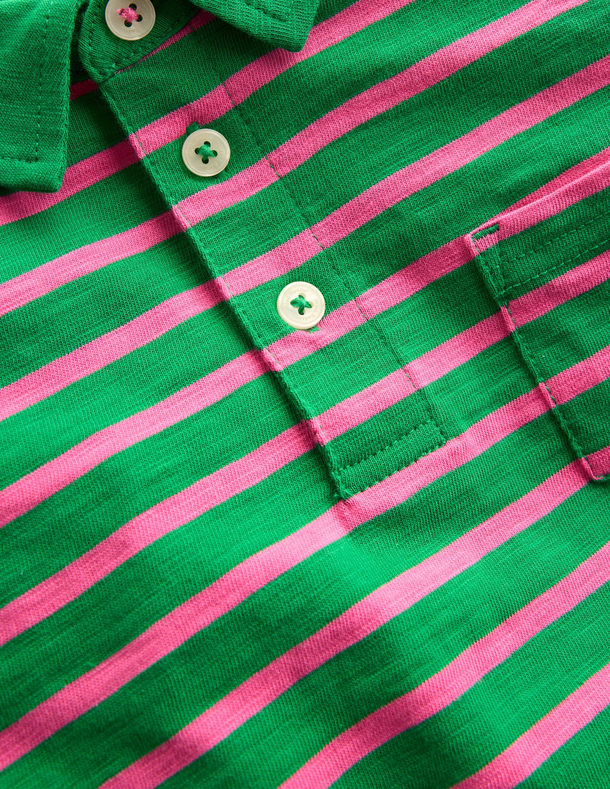 Slub Polo Shirt-Rich Emerald /Sorbet Pink - Image 3