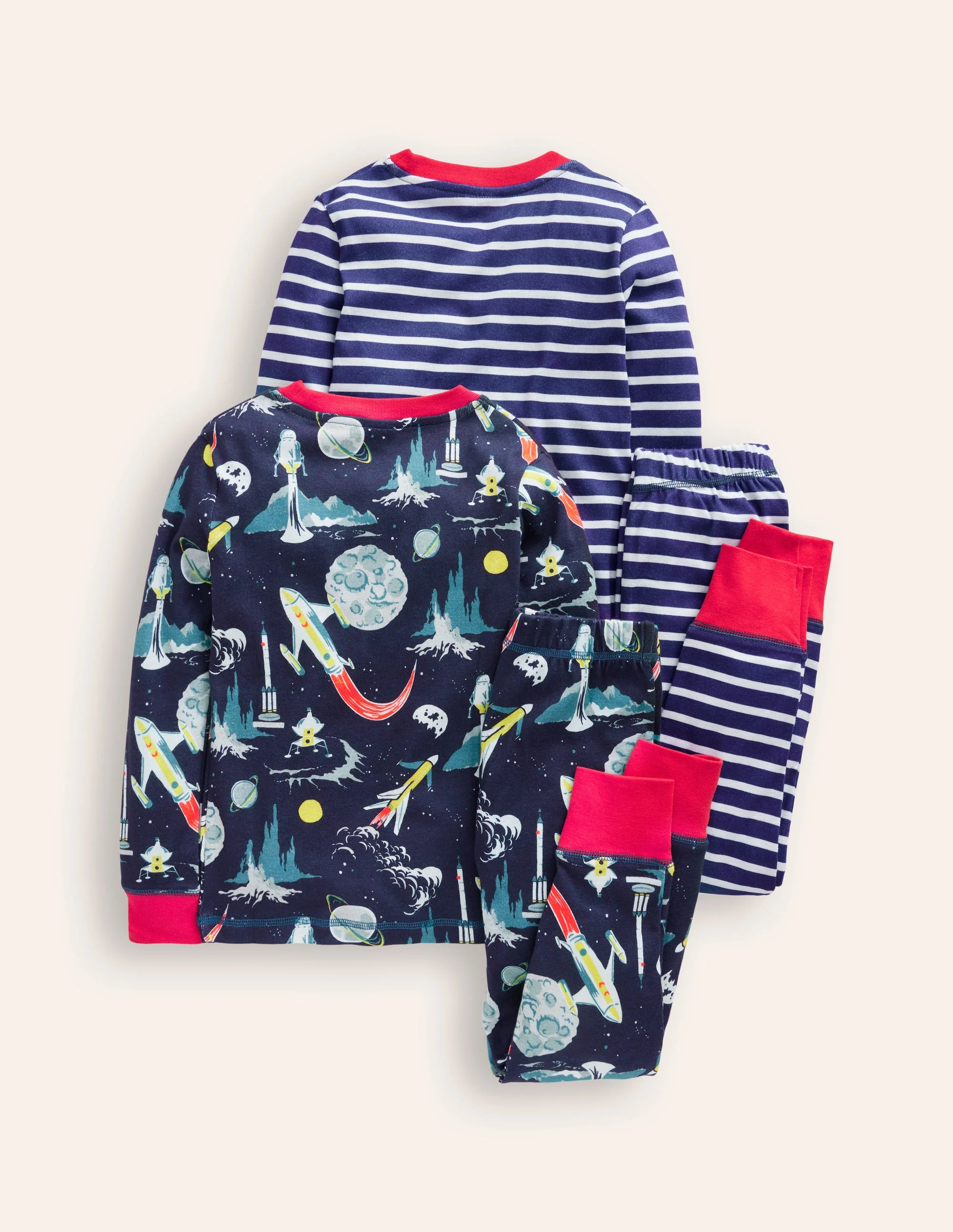 Snug Twin Pack Pajamas-Grey Space and Navy Stripe - Image 2