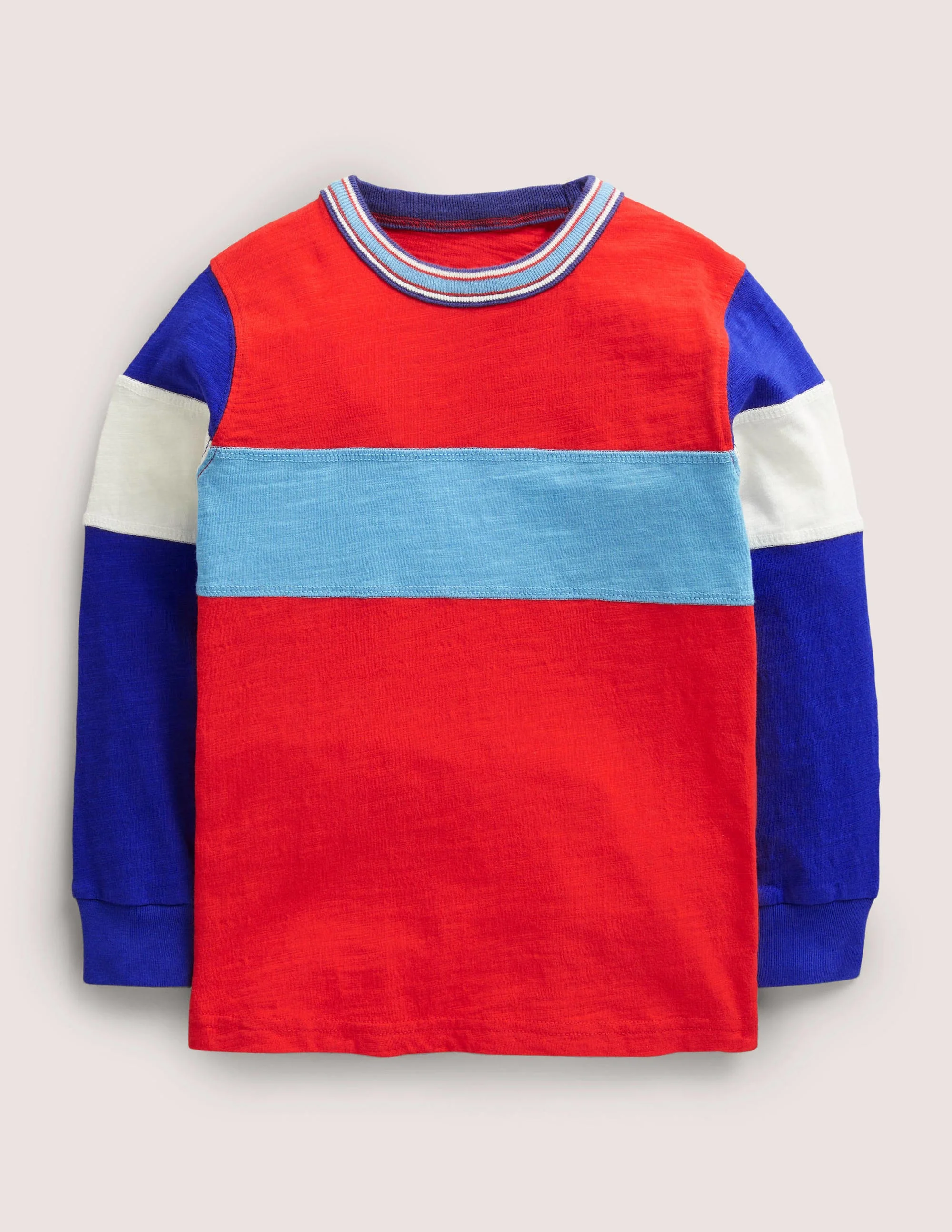 Sporty Long Sleeve T-shirt-Red Colourblock