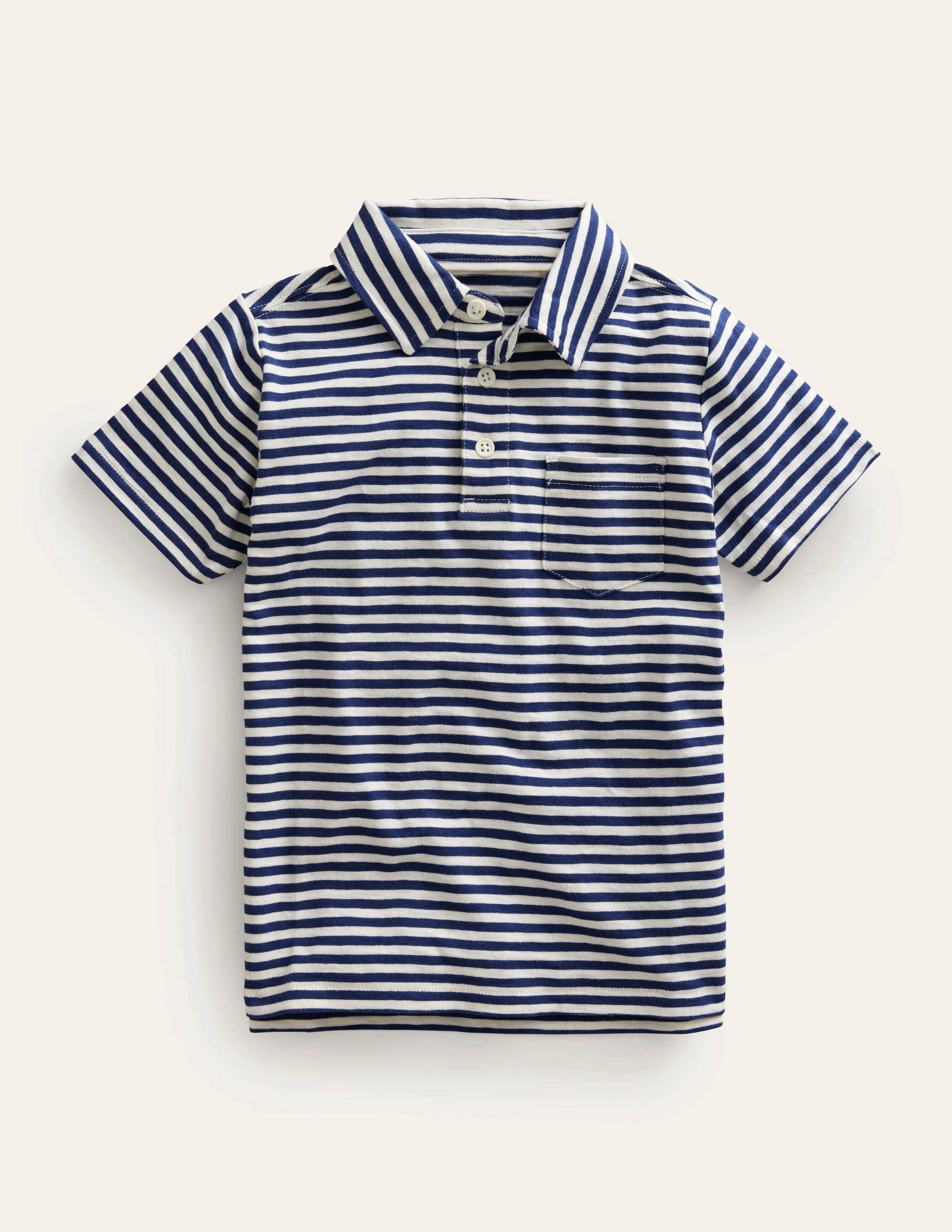Striped Slubbed Polo Shirt-Navy/Ivory