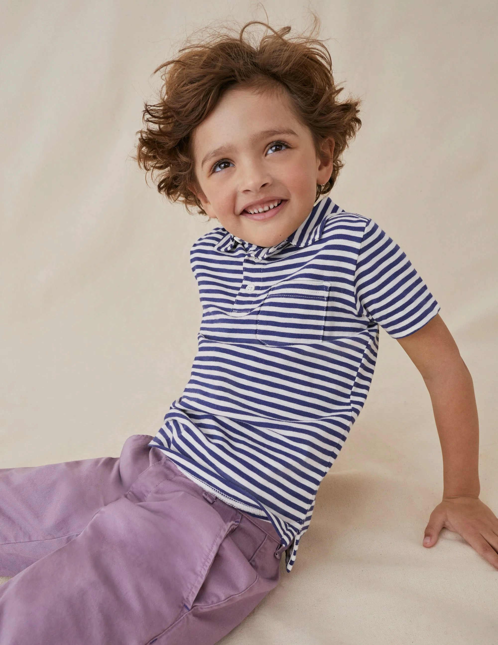 Striped Slubbed Polo Shirt-Navy/Ivory - Image 4