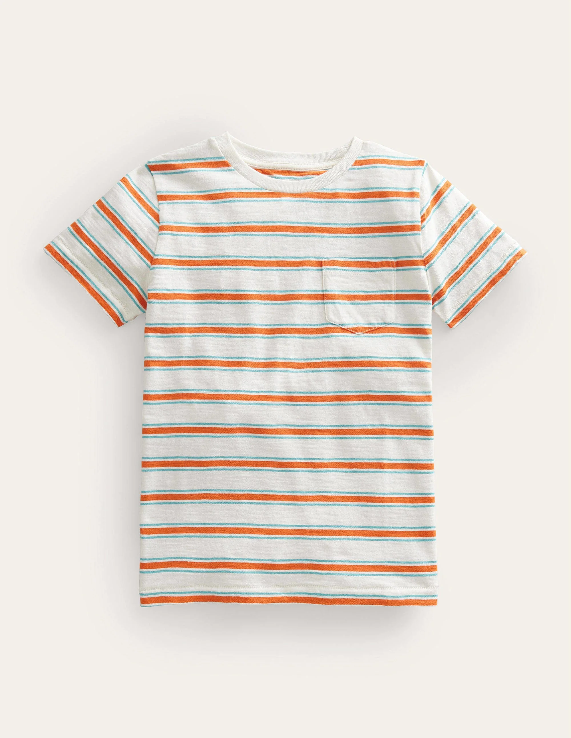 Striped Washed Slub T-shirt-Ivory/Jam Red