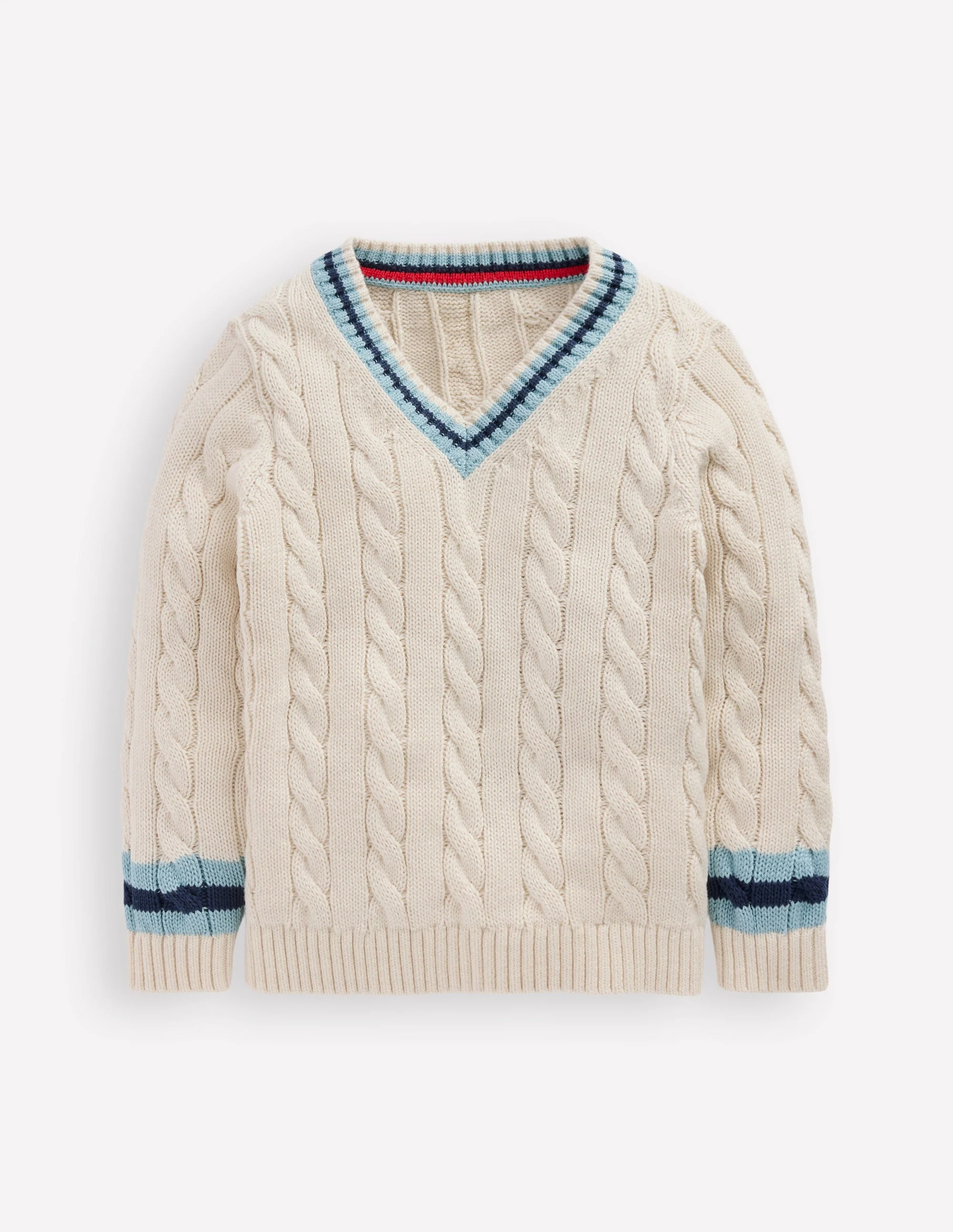 V-neck Cable Sweater-Ivory - Image 3