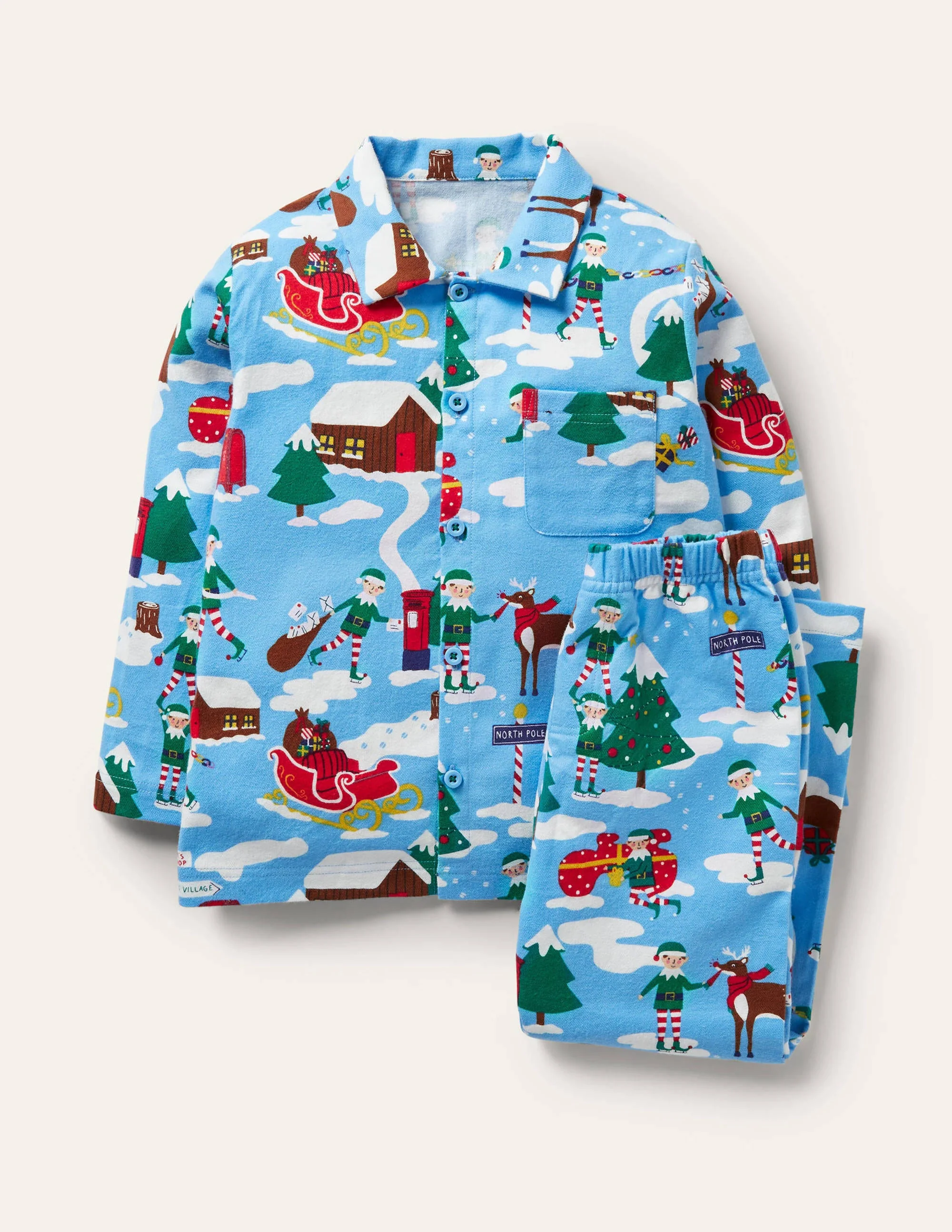 Woven Pajama Set-Surfboard Blue Busy Elves