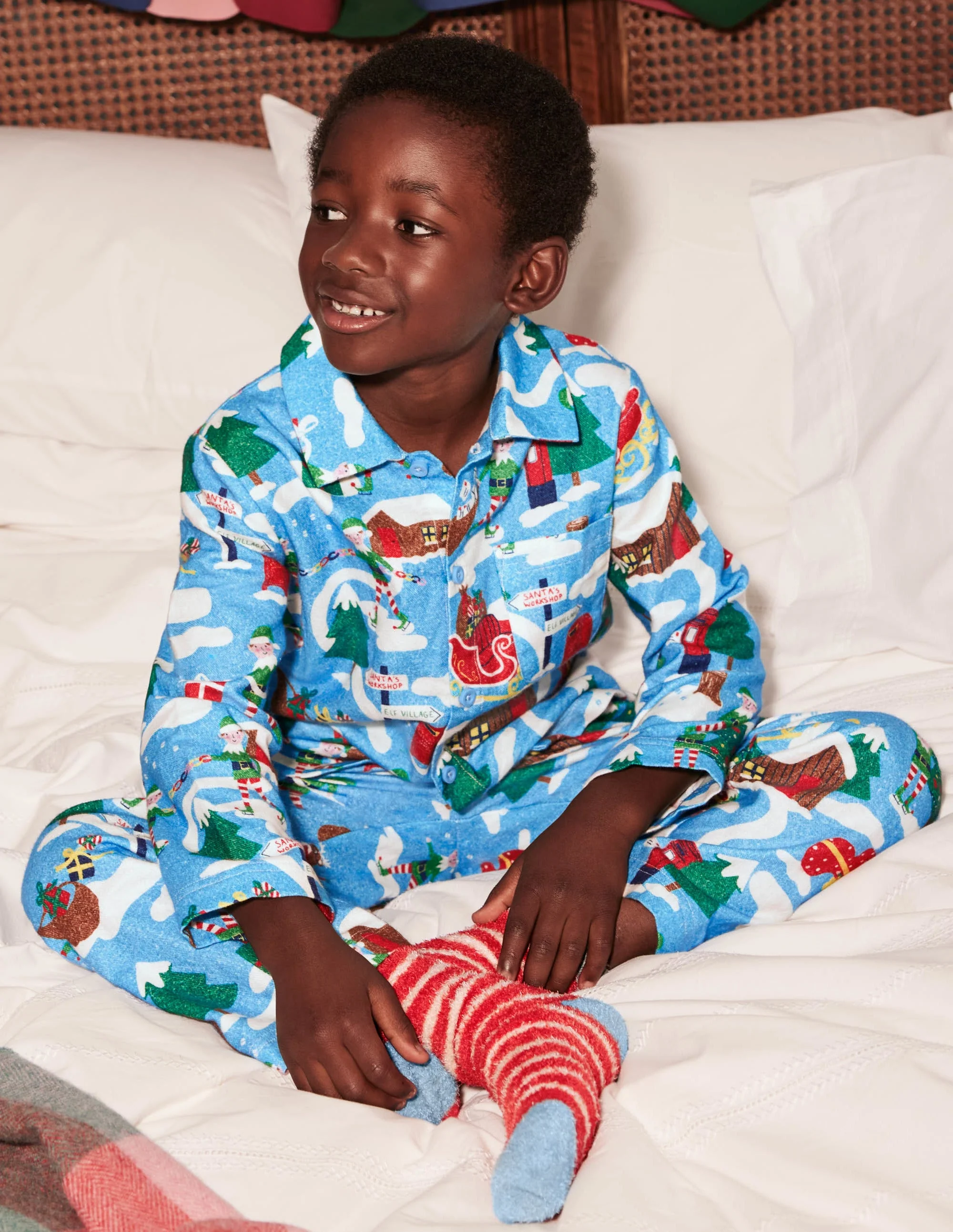 Woven Pajama Set-Surfboard Blue Busy Elves - Image 4