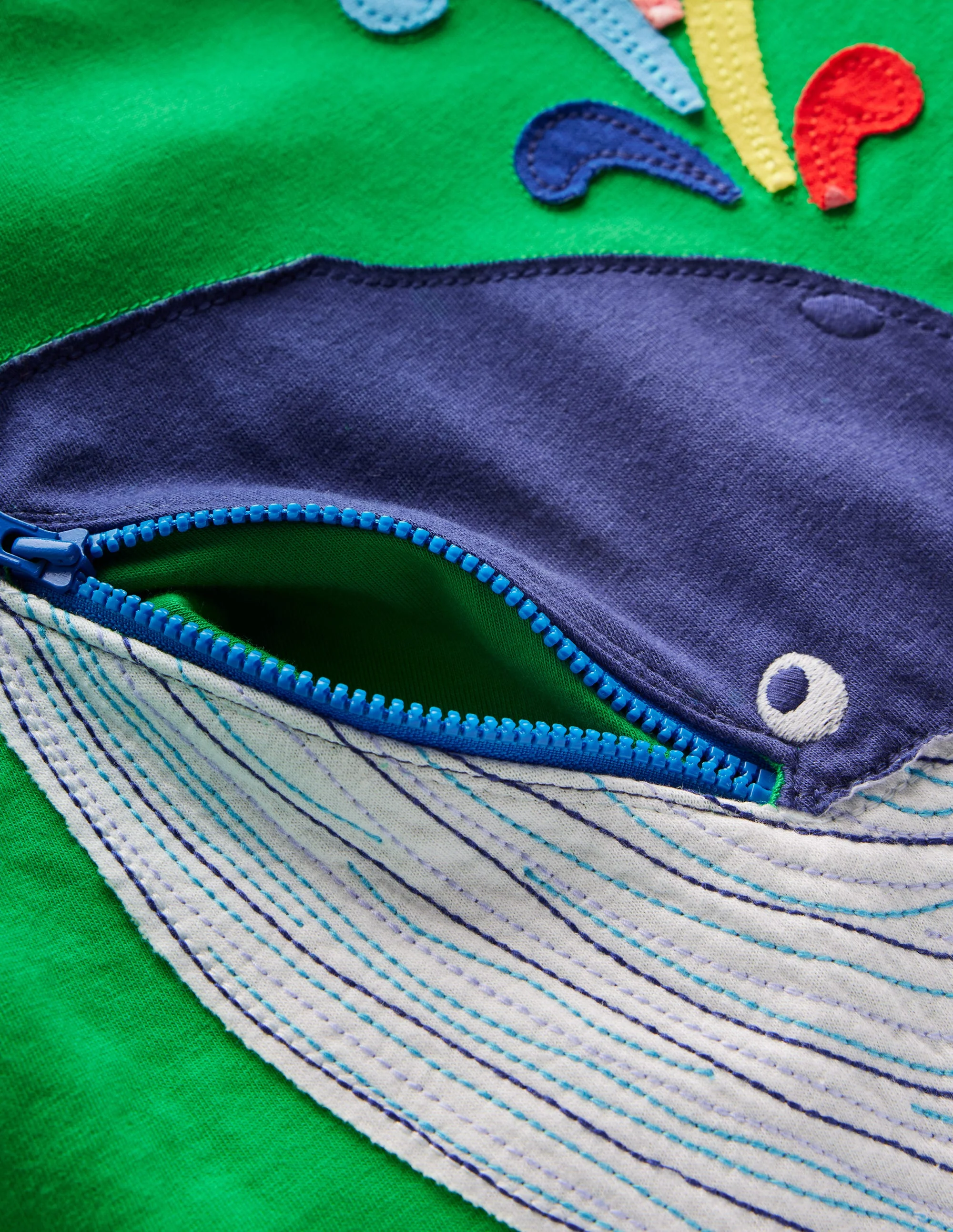 Zip Applique T-shirt-Sapling Green Whale - Image 3