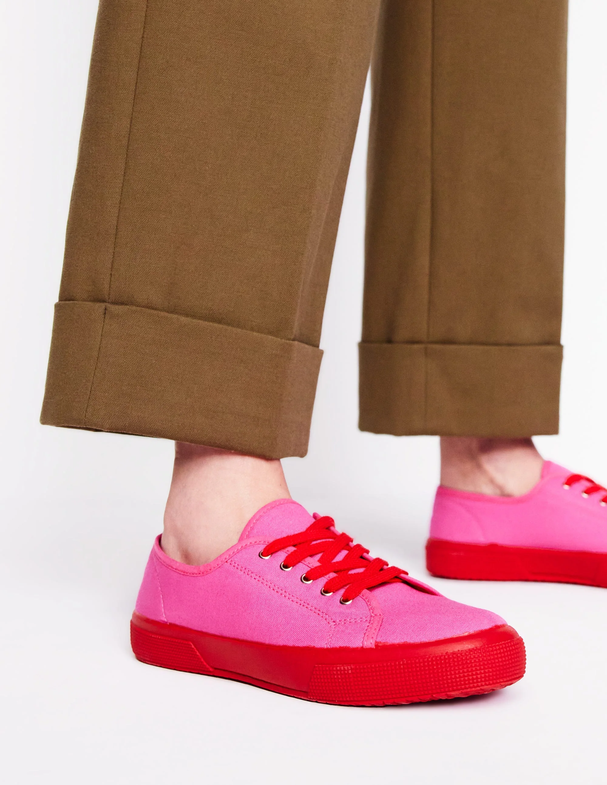 Contrast Lace Up Plimsoll-Festival Pink/Flame Scarlet