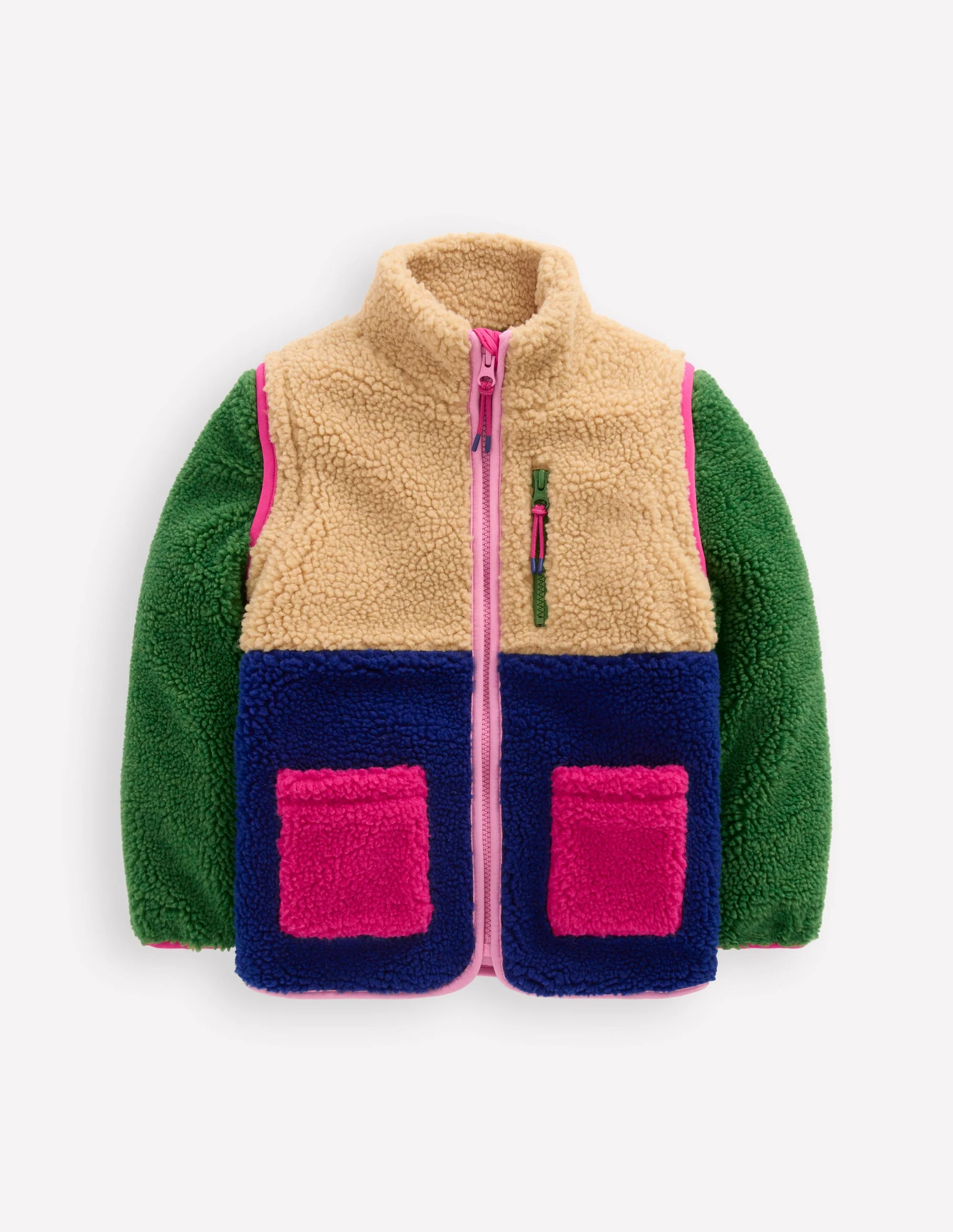2-in-1 Borg Jacket-Colourblock Multi