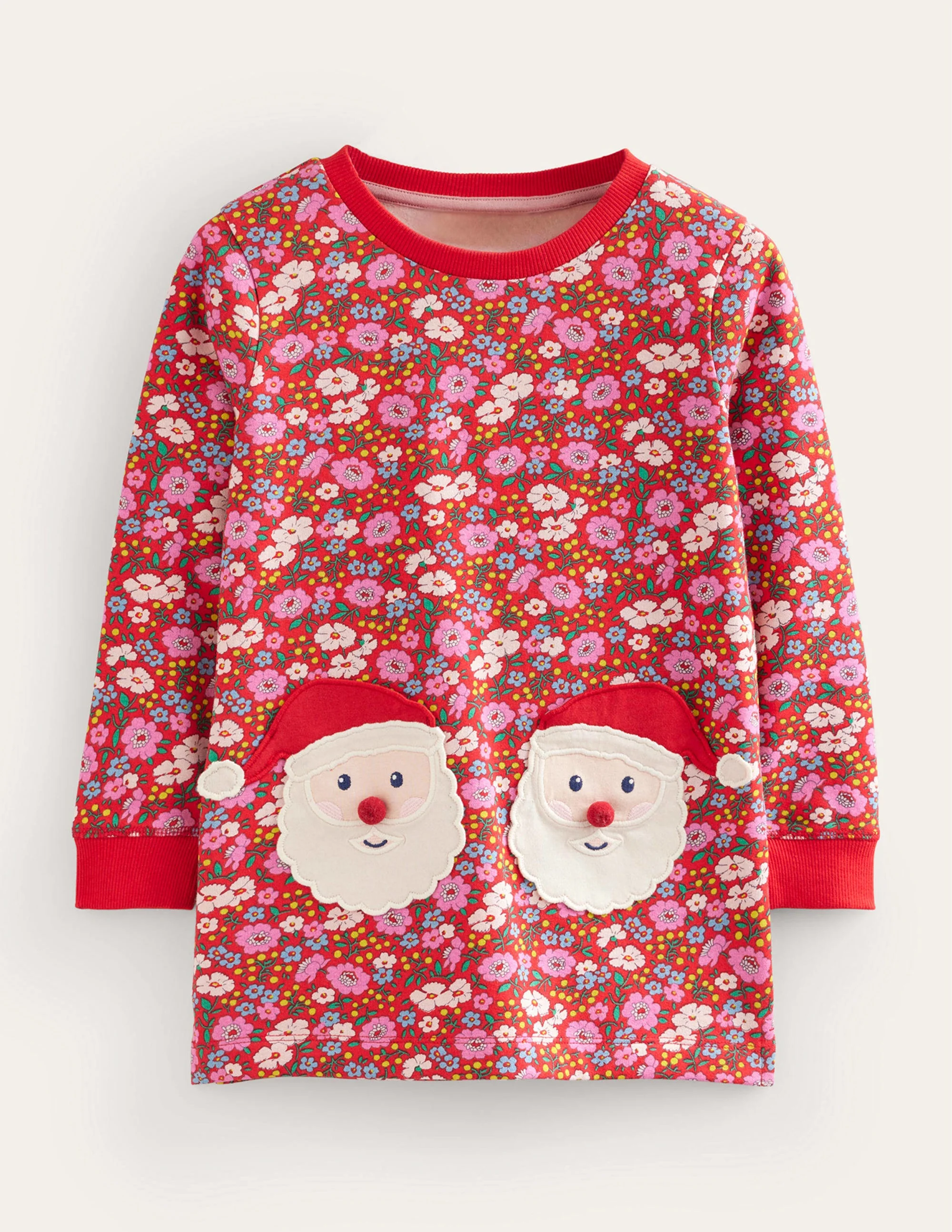 Applique Sweatshirt Tunic-Brilliant Red Festive Flower
