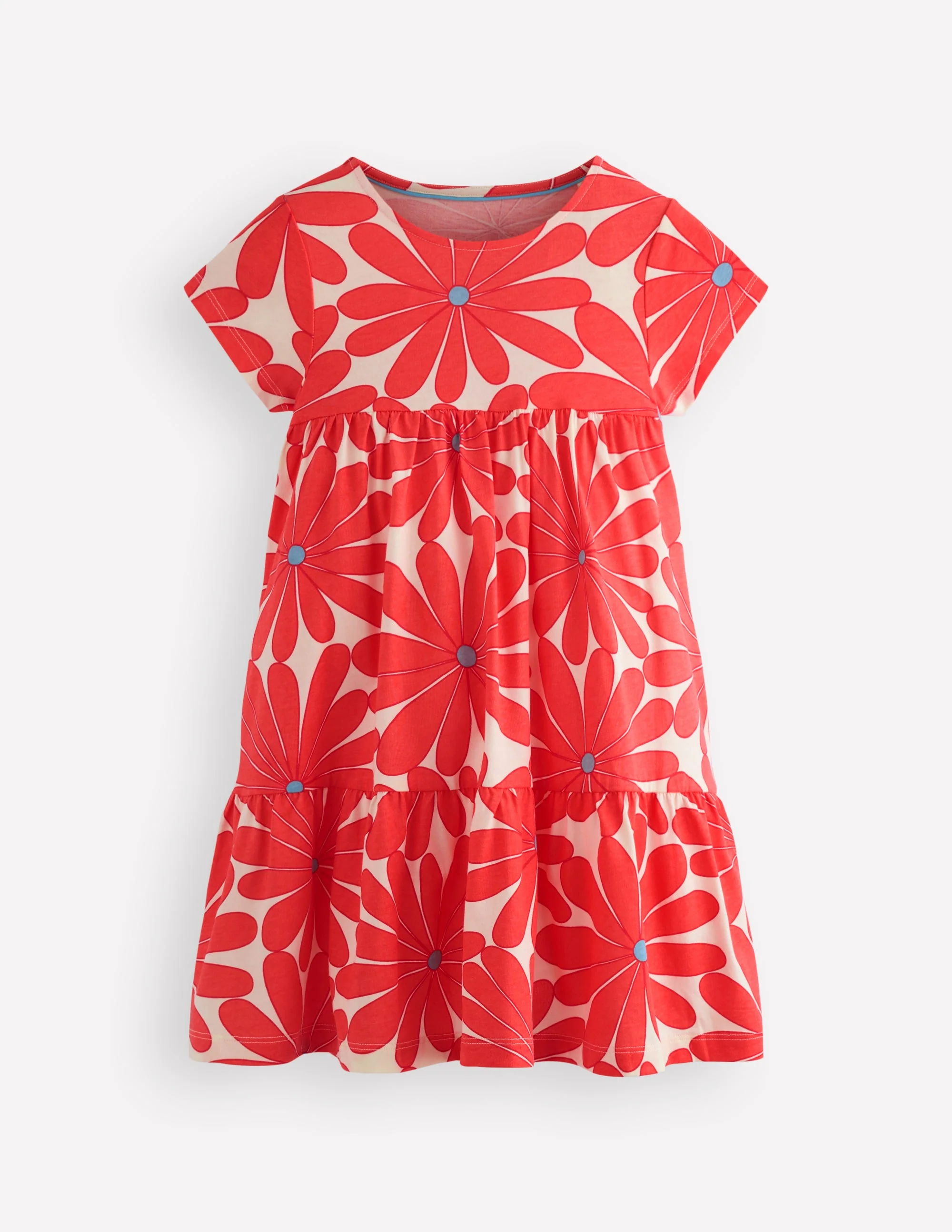 Ariel Twirly Jersey Dress-Coral Orange Giant Daisy