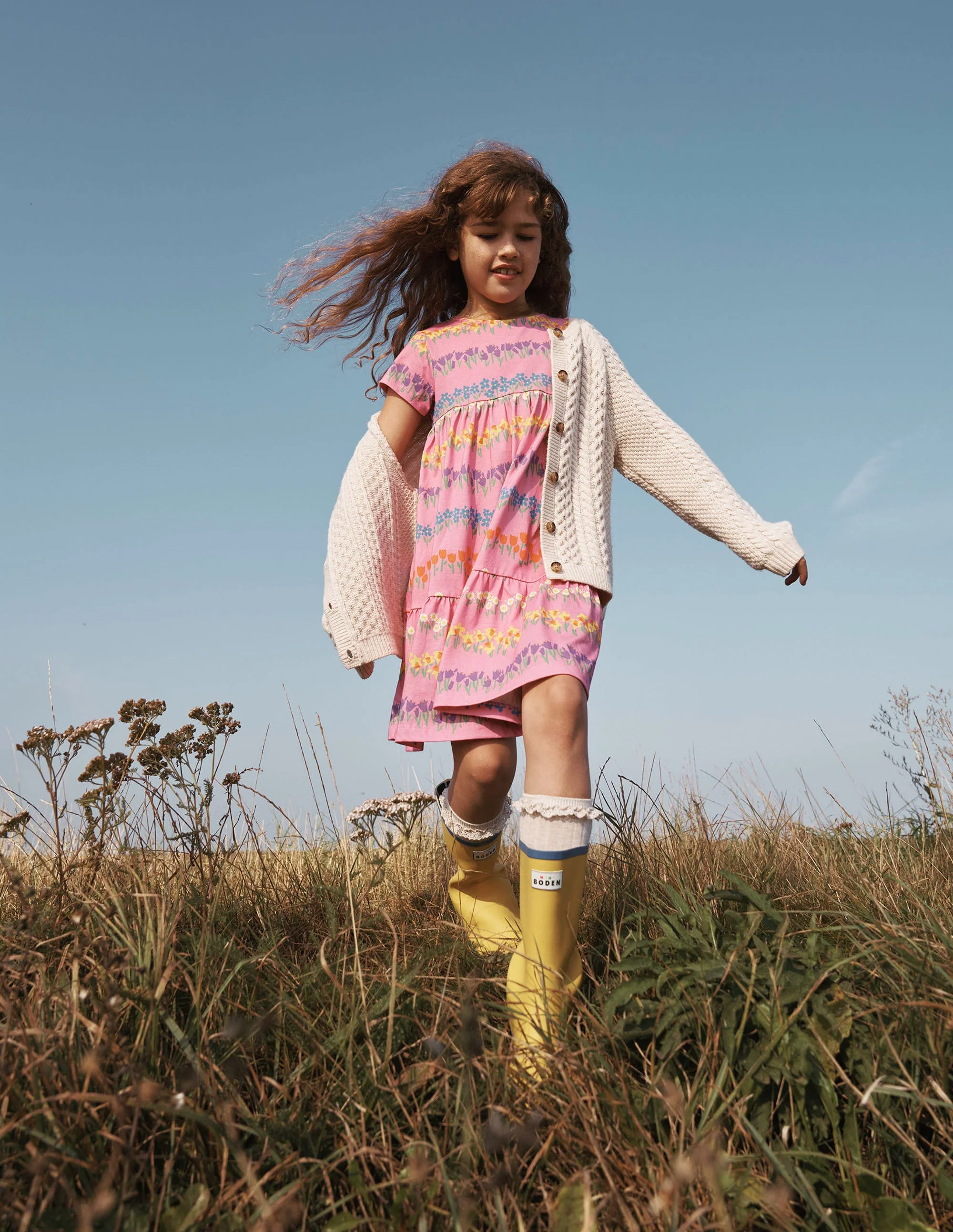 Ariel Twirly Jersey Dress-Cosmos Pink Floral Stripe - Image 4