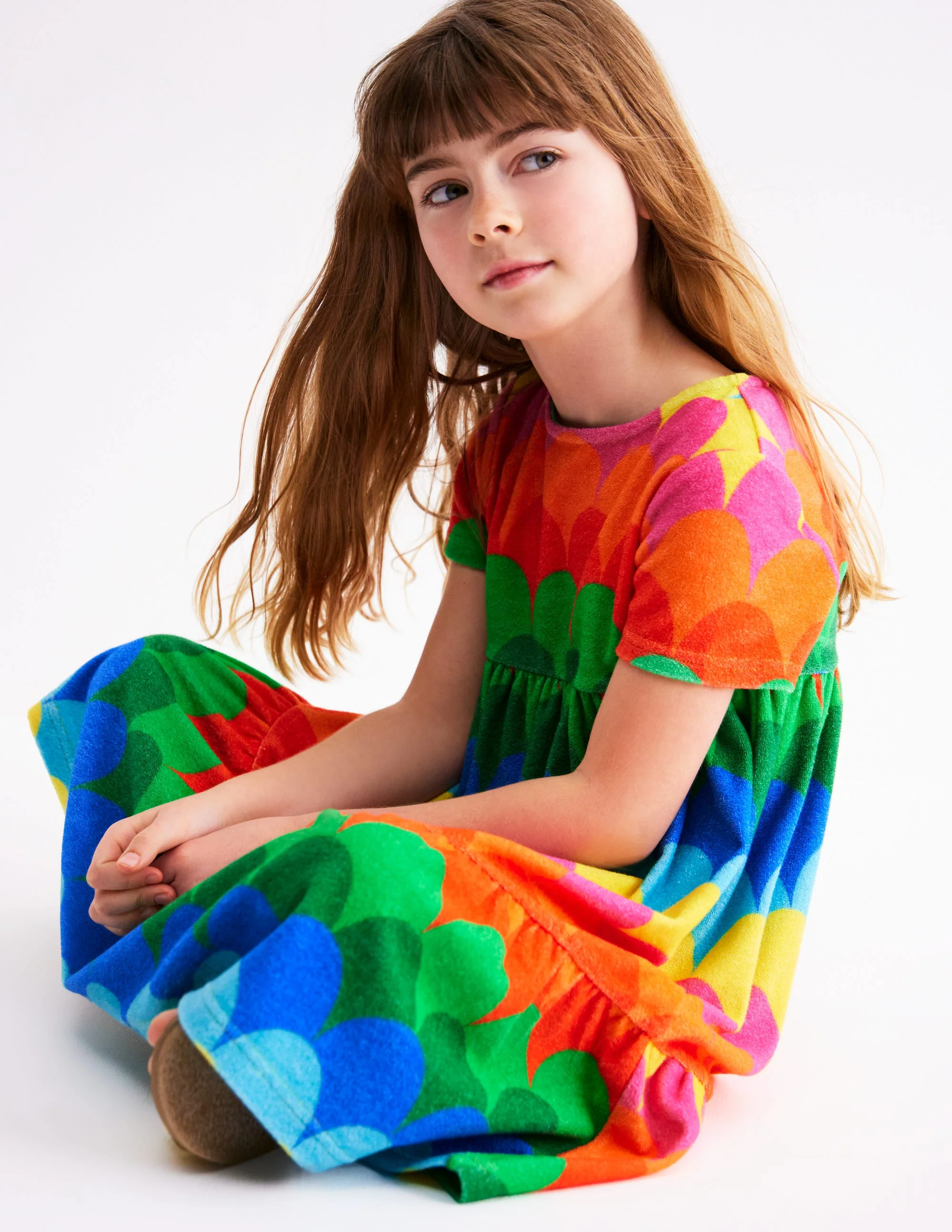 Ariel Twirly Towelling Dress-Multi Scallop Stripe - Image 4