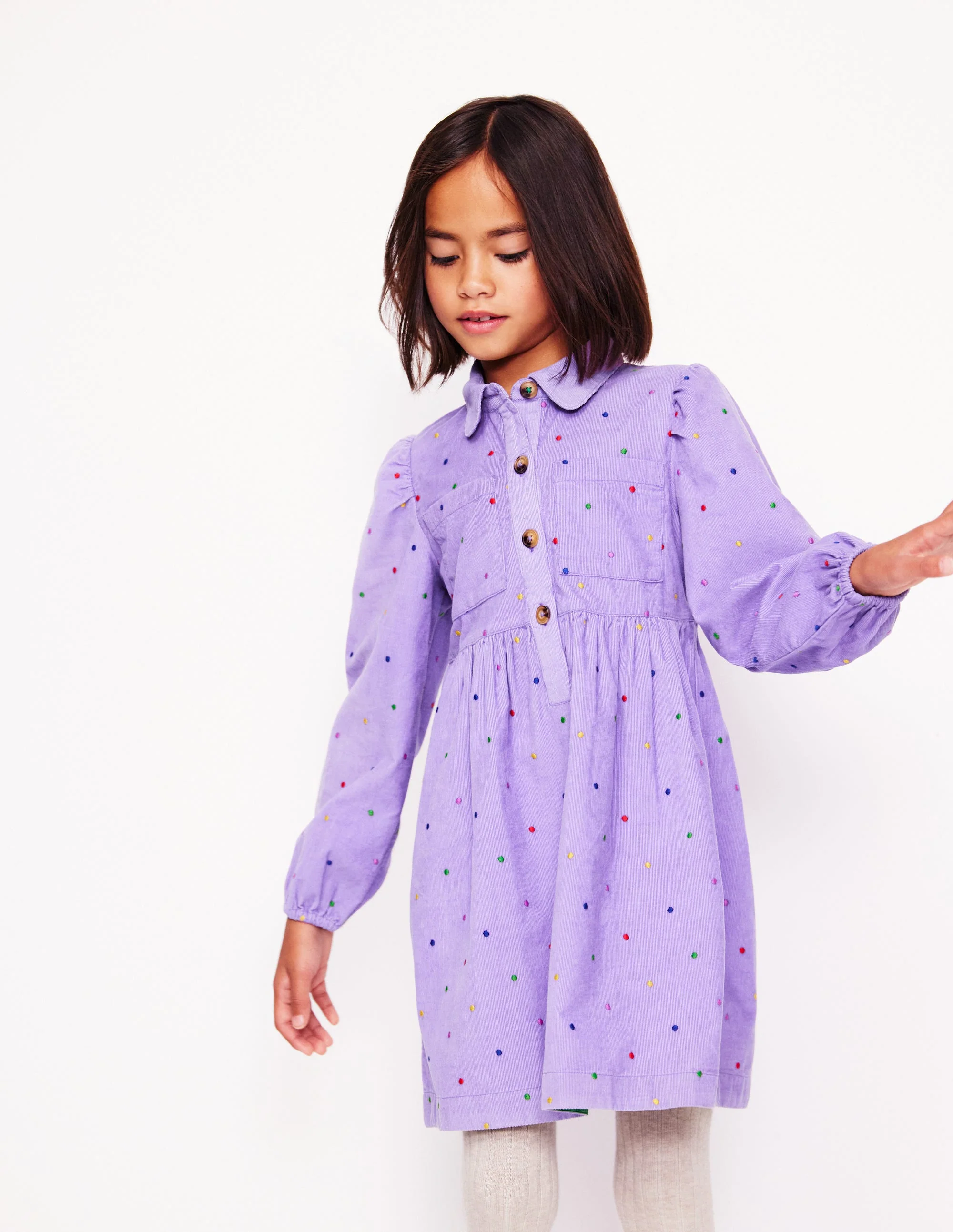 Aubrey Puff Sleeve Shirt Dress-Aster Purple Embroidered Spot