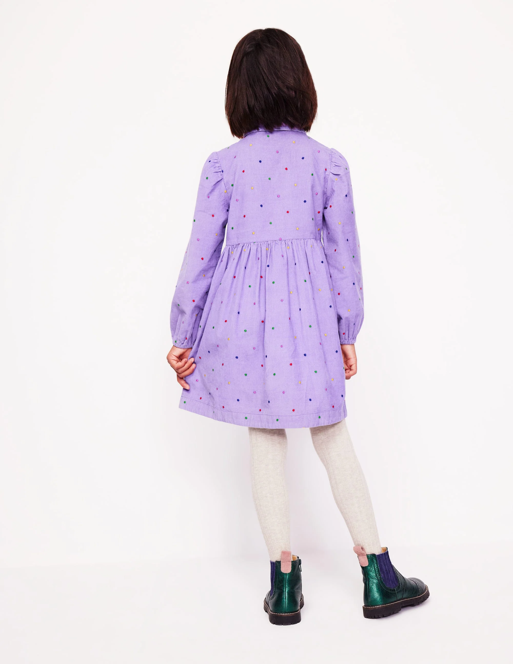 Aubrey Puff Sleeve Shirt Dress-Aster Purple Embroidered Spot - Image 2