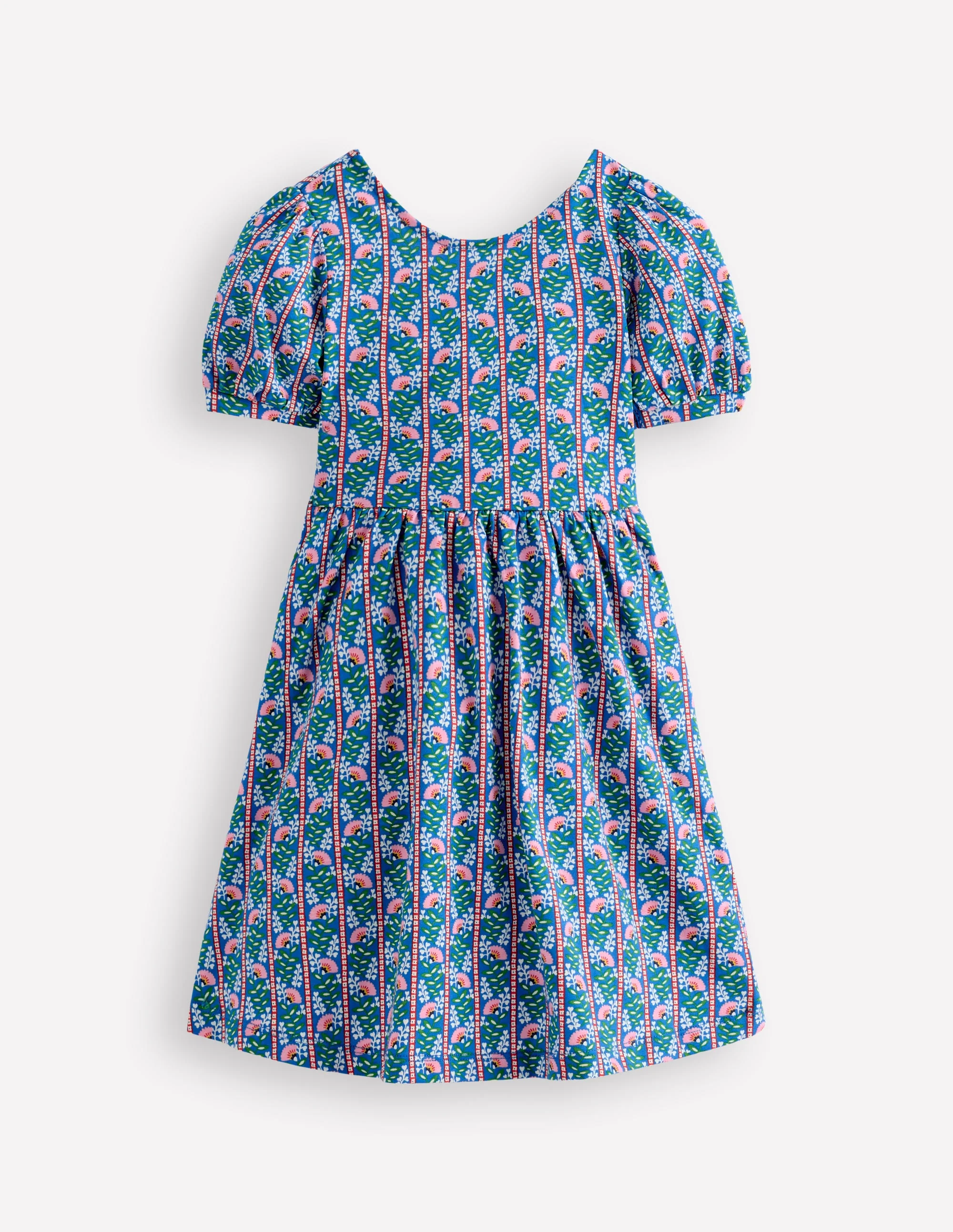 Ballerina Jersey Dress-Kingfisher Blue Floral Vine