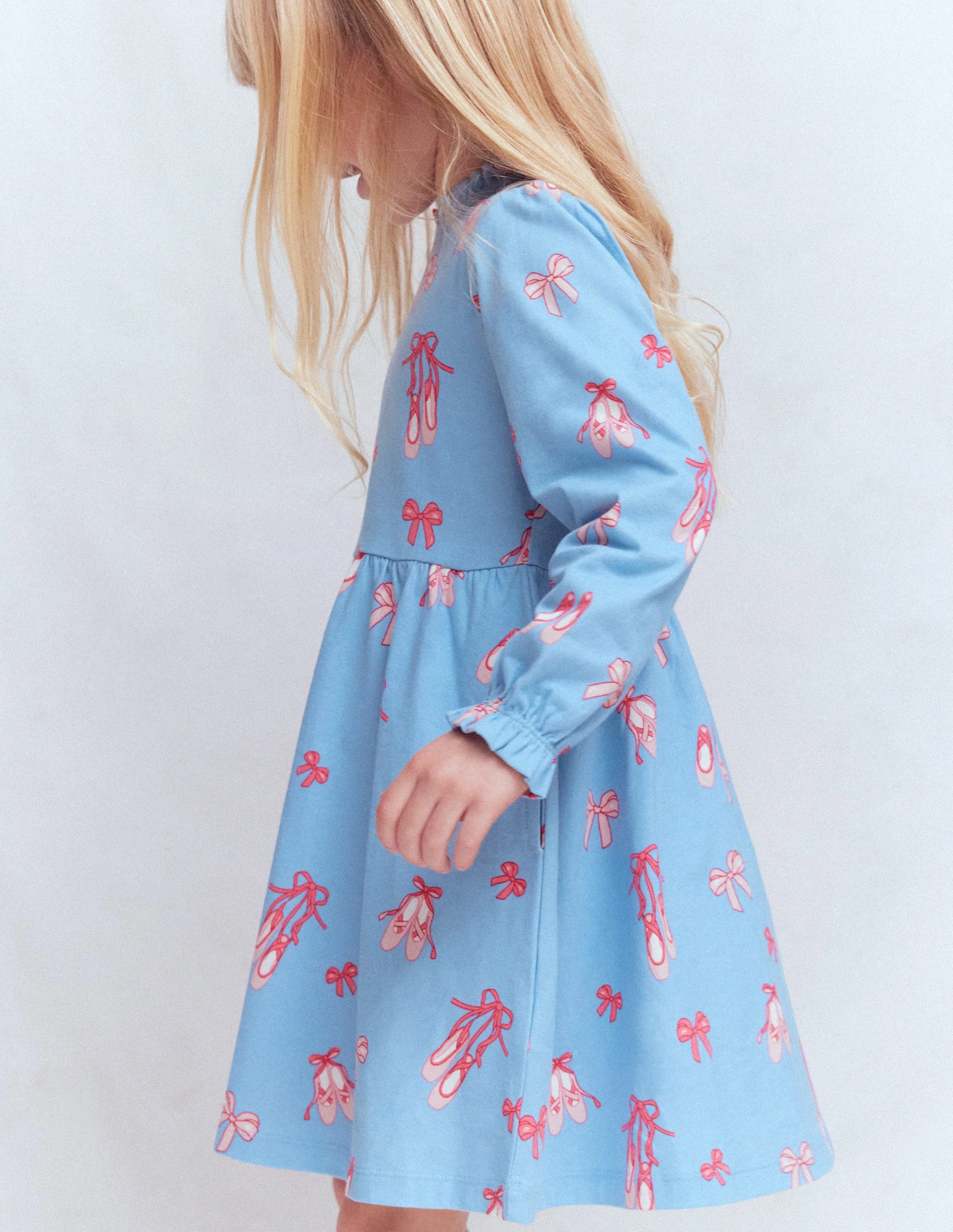 Blouson Sleeve Jersey Dress-Pale Blue Ballet Shoes - Image 2