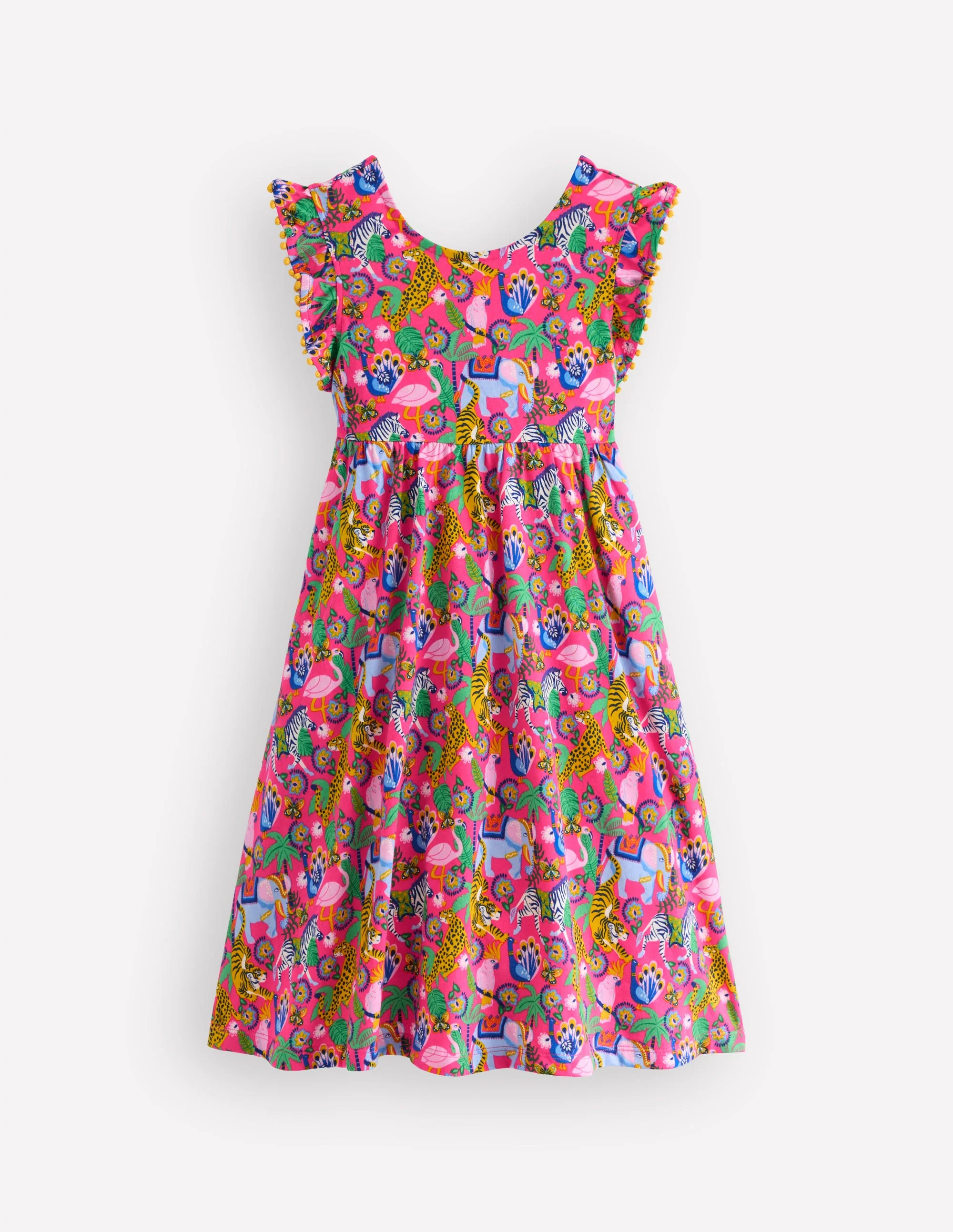 Bow Back Jersey Dress-Flamingo Pink Jungle Animals - Image 4