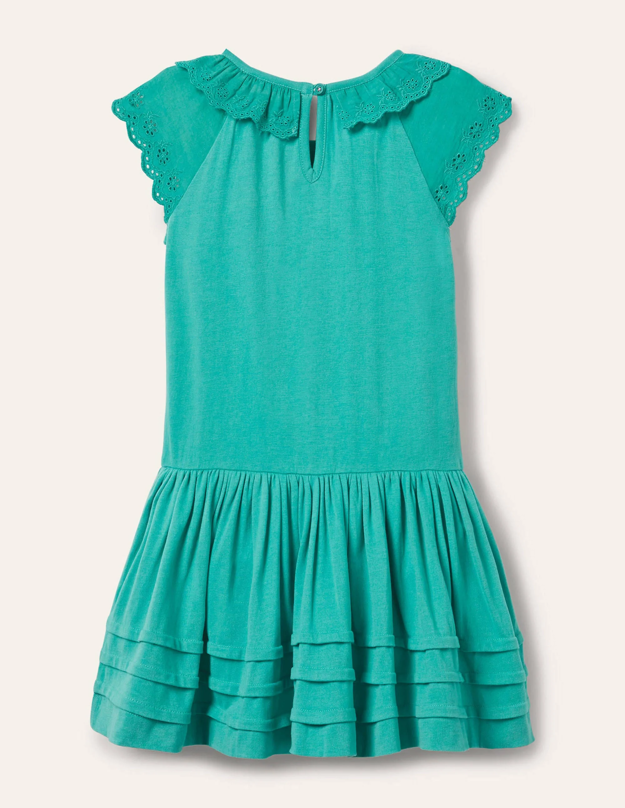 Broderie Detail Jersey Dress-Dark Turquoise Green - Image 2