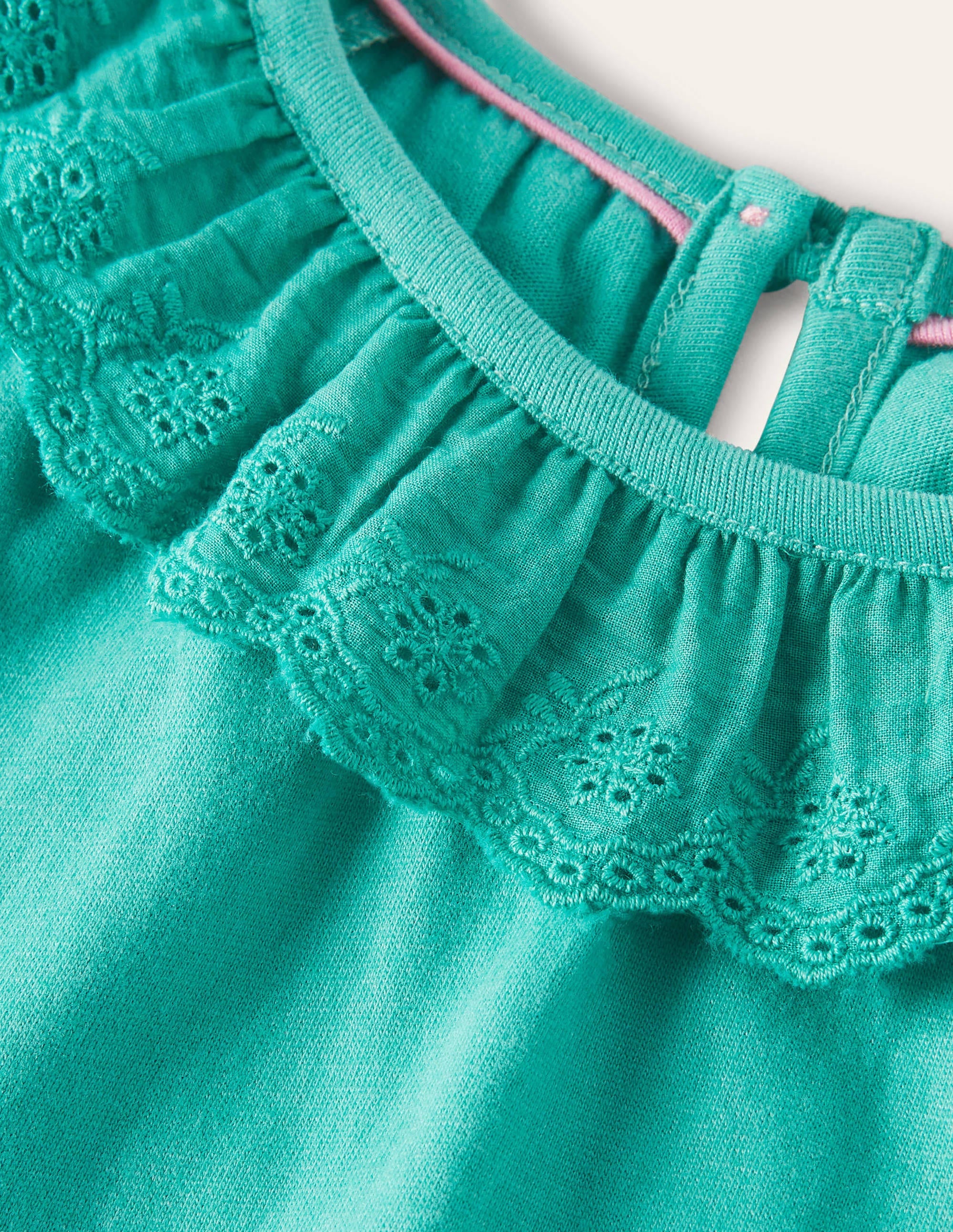 Broderie Detail Jersey Dress-Dark Turquoise Green - Image 3