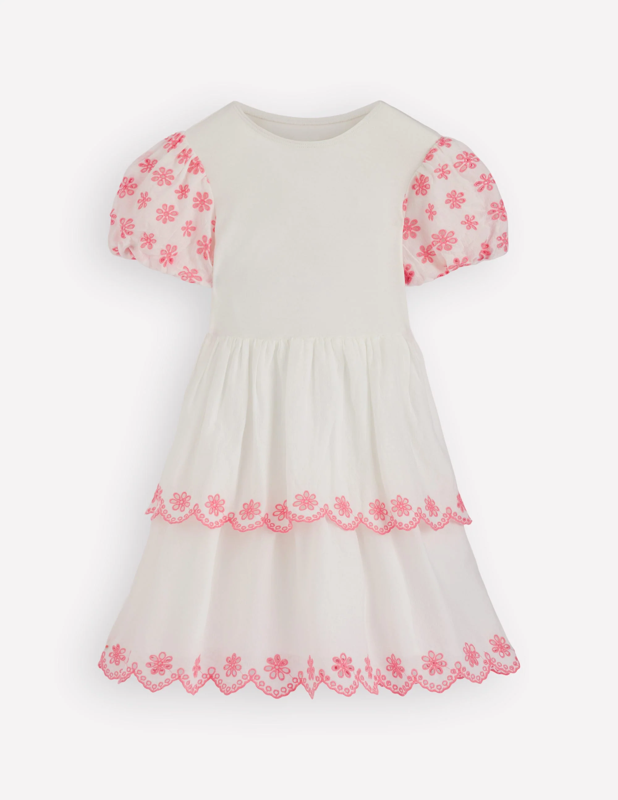 Broderie Rara Jersey Dress-Soft Ivory/ Salmon Pink