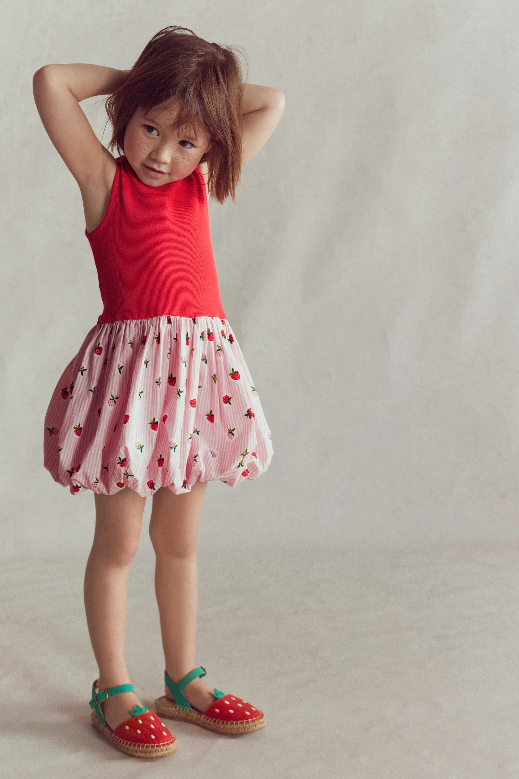 Bubble Hem Rib Dress-Ticking Stripe Strawberry - Image 2