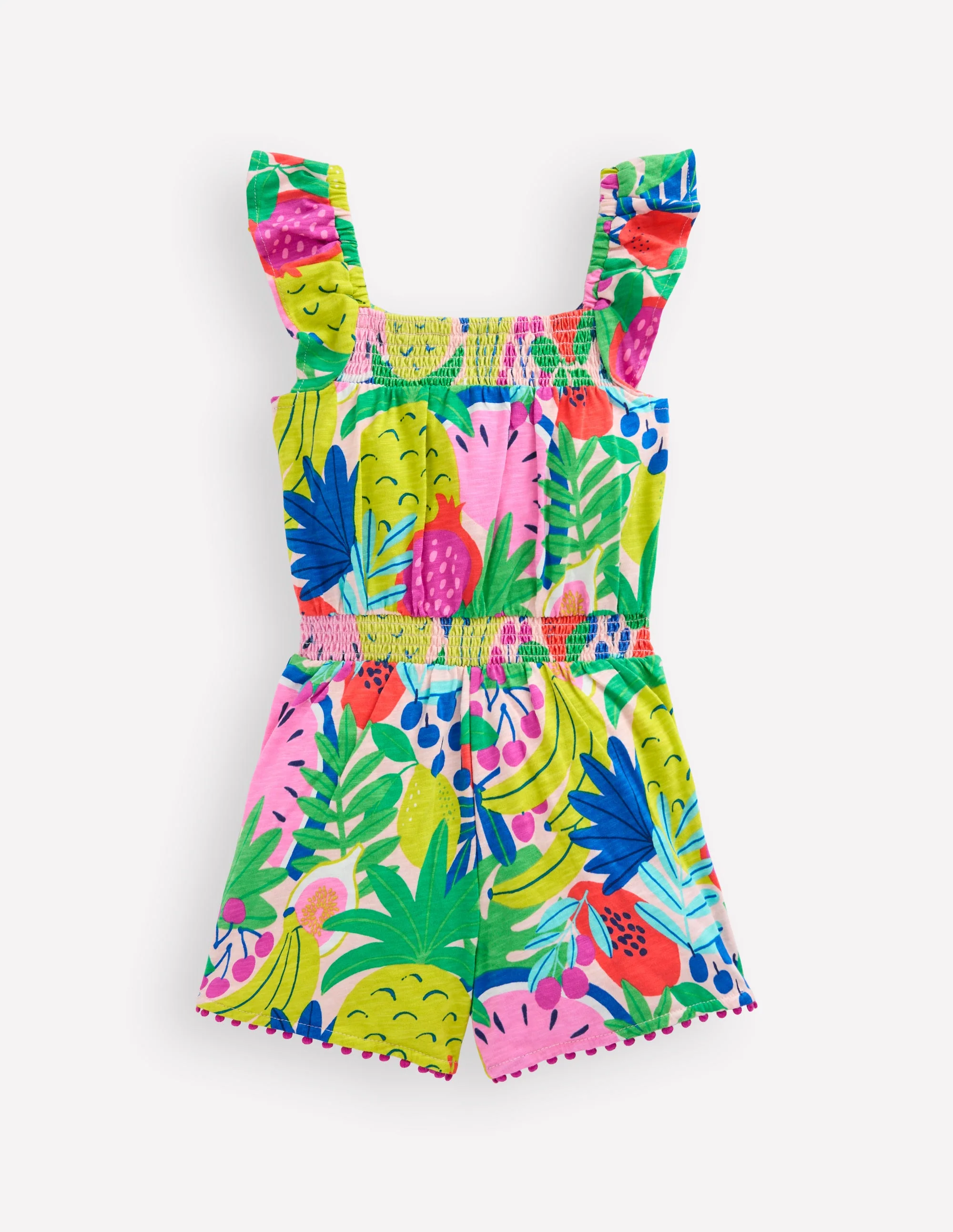 Ciara Pom Trim Jersey Romper-Multi Tropical Fruit - Image 2