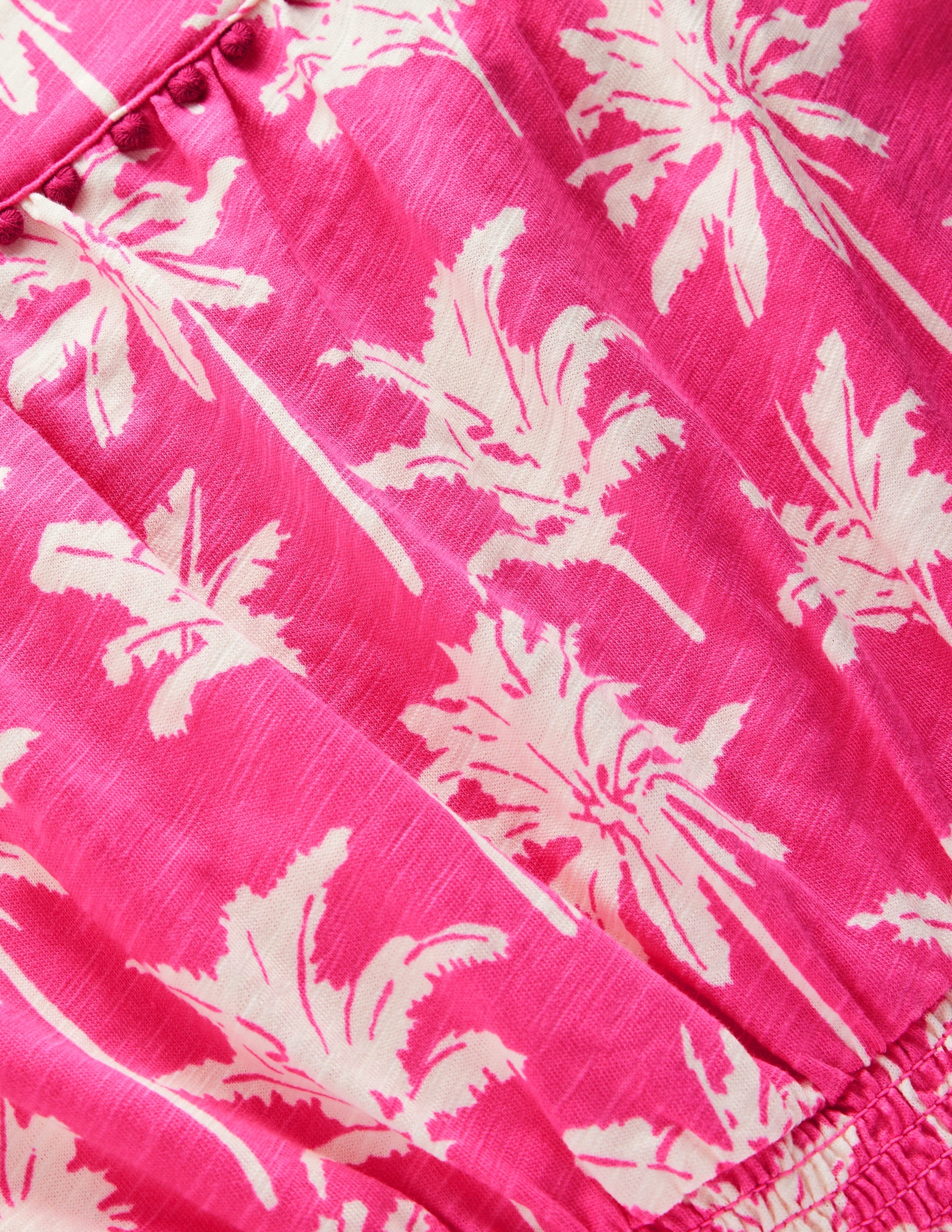 Ciara Pom Trim Jersey Romper-Pink Palm Trees - Image 3