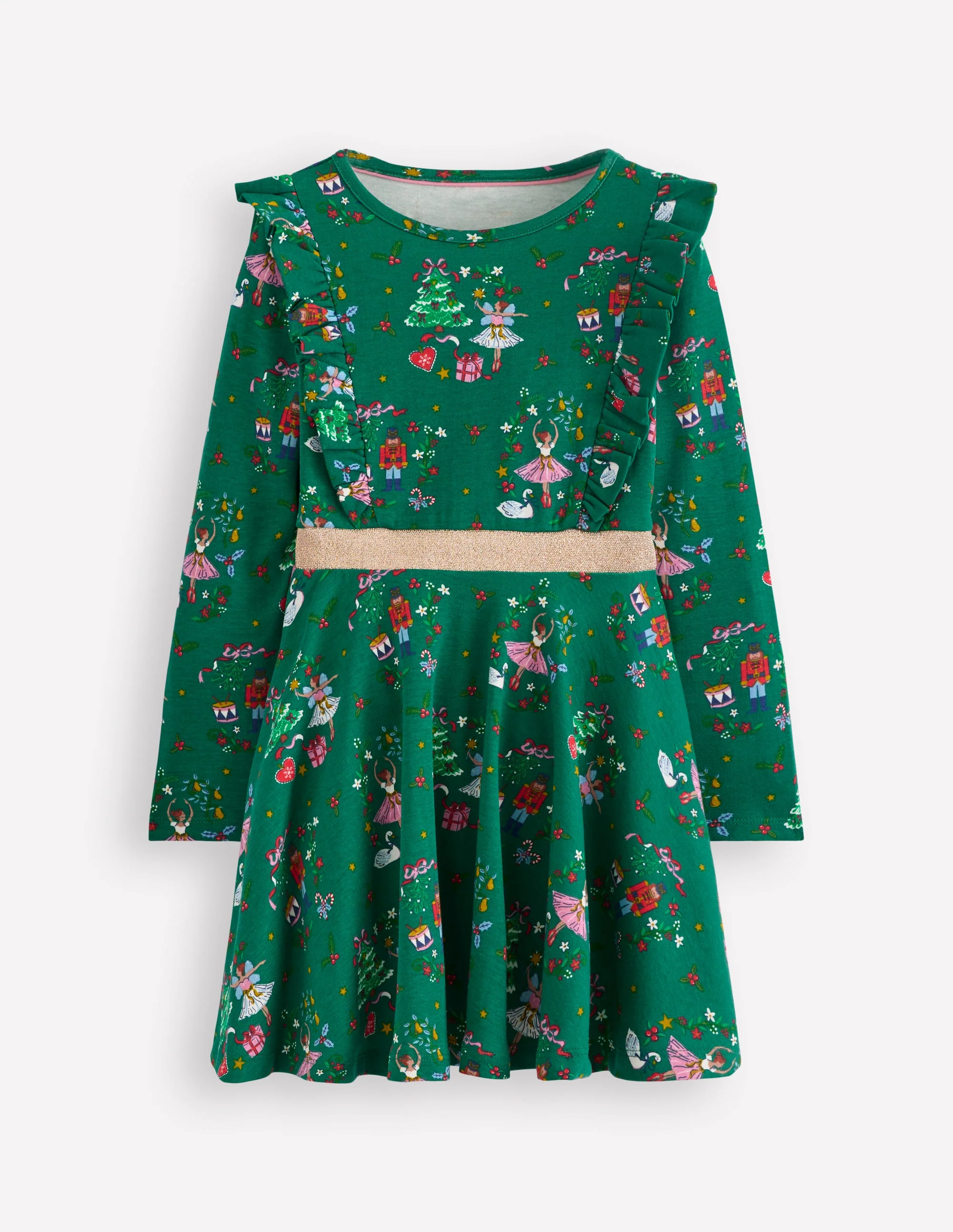 Cora Twirly Jersey Dress-Jewel Green Nutcracker - Image 4